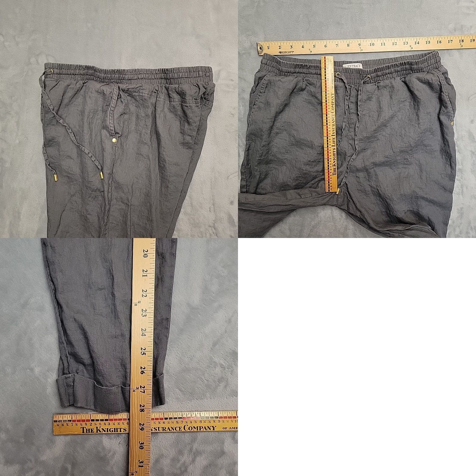 Ellen Tracy VTG Ellen Tracy Pants Womens M Gray 100% Linen Elastic Waist Drawstring Comfort Pants Mens Womens Girls Boys Size 32" / US 10 / IT 46 - 8 Thumbnail