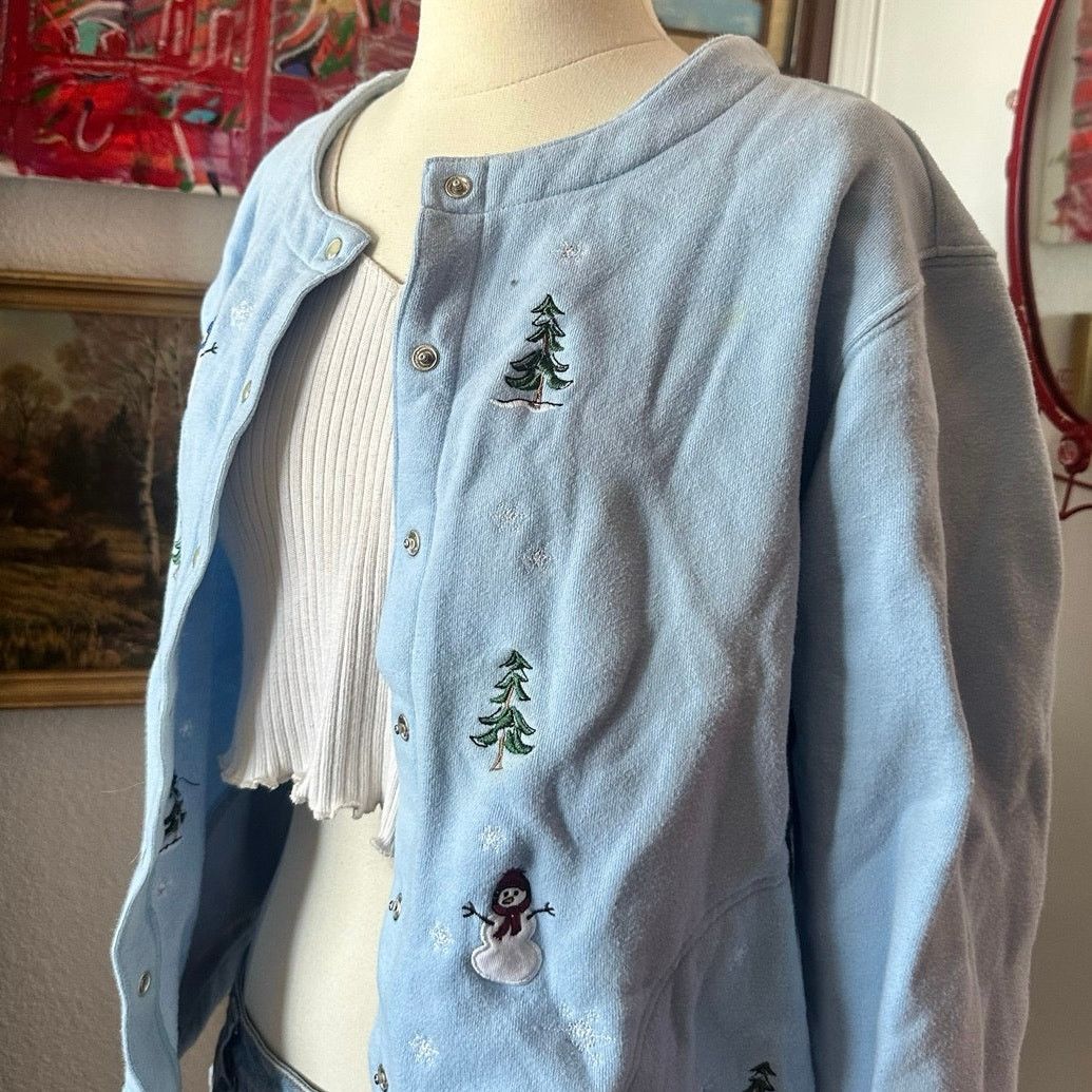 Other classic elements blue christmas long sleeve button up jacket Size XL / US 12-14 / IT 48-50 - 2 Thumbnail