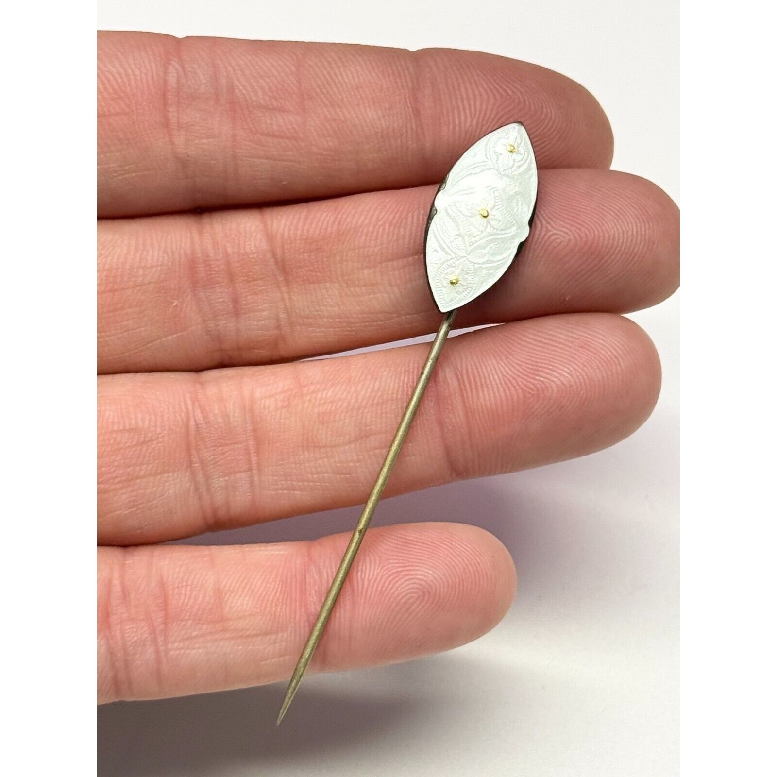 Vintage Antique Estate White Guilloche Enamel Stick Pin Size ONE SIZE - 6 Thumbnail