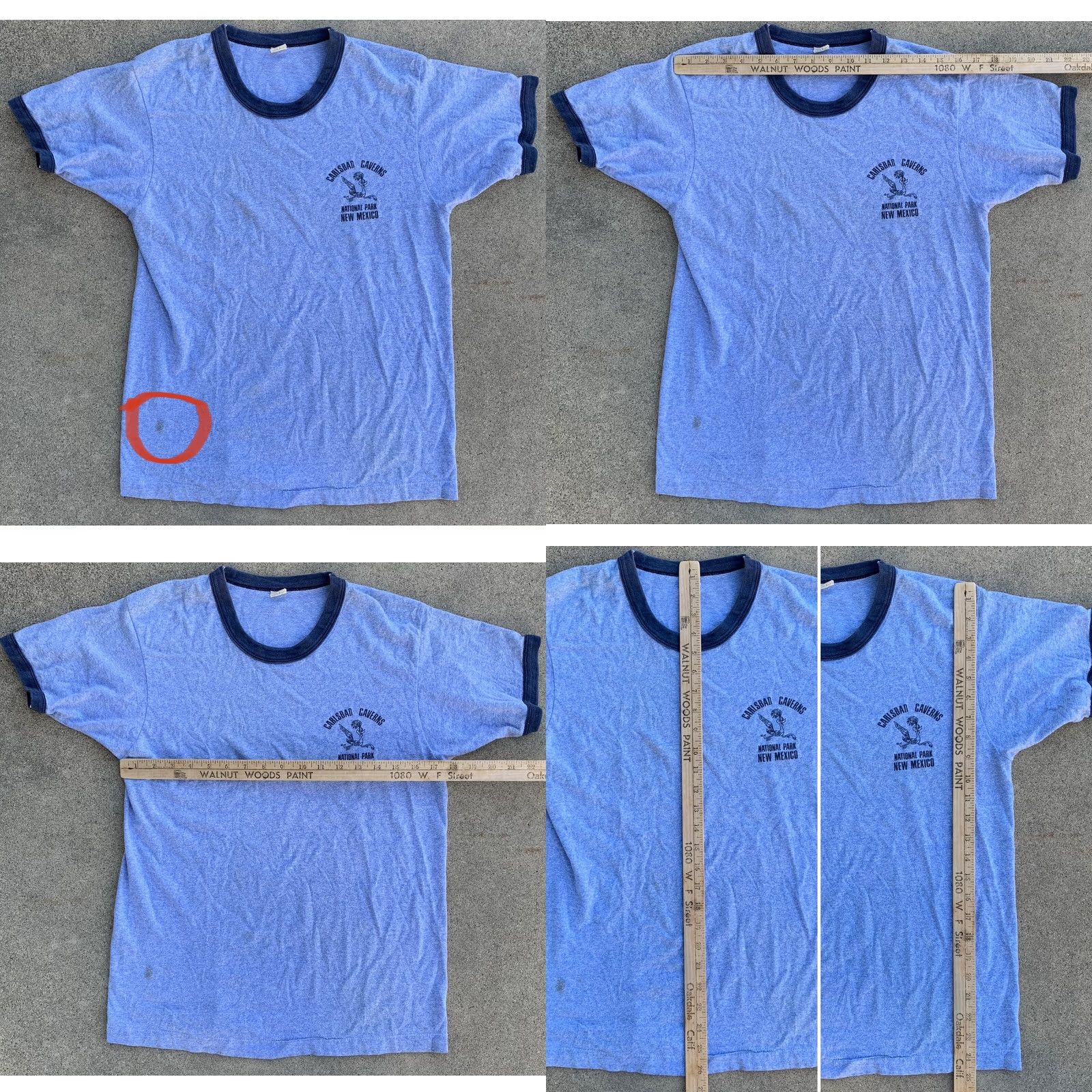 Vintage VINTAGE Screen Stars Carlsbad Caverns National Park New Mexico ringer tee roadrunner graphics Blue L 1980s Unisex Size US L / EU 52-54 / 3 - 8 Thumbnail