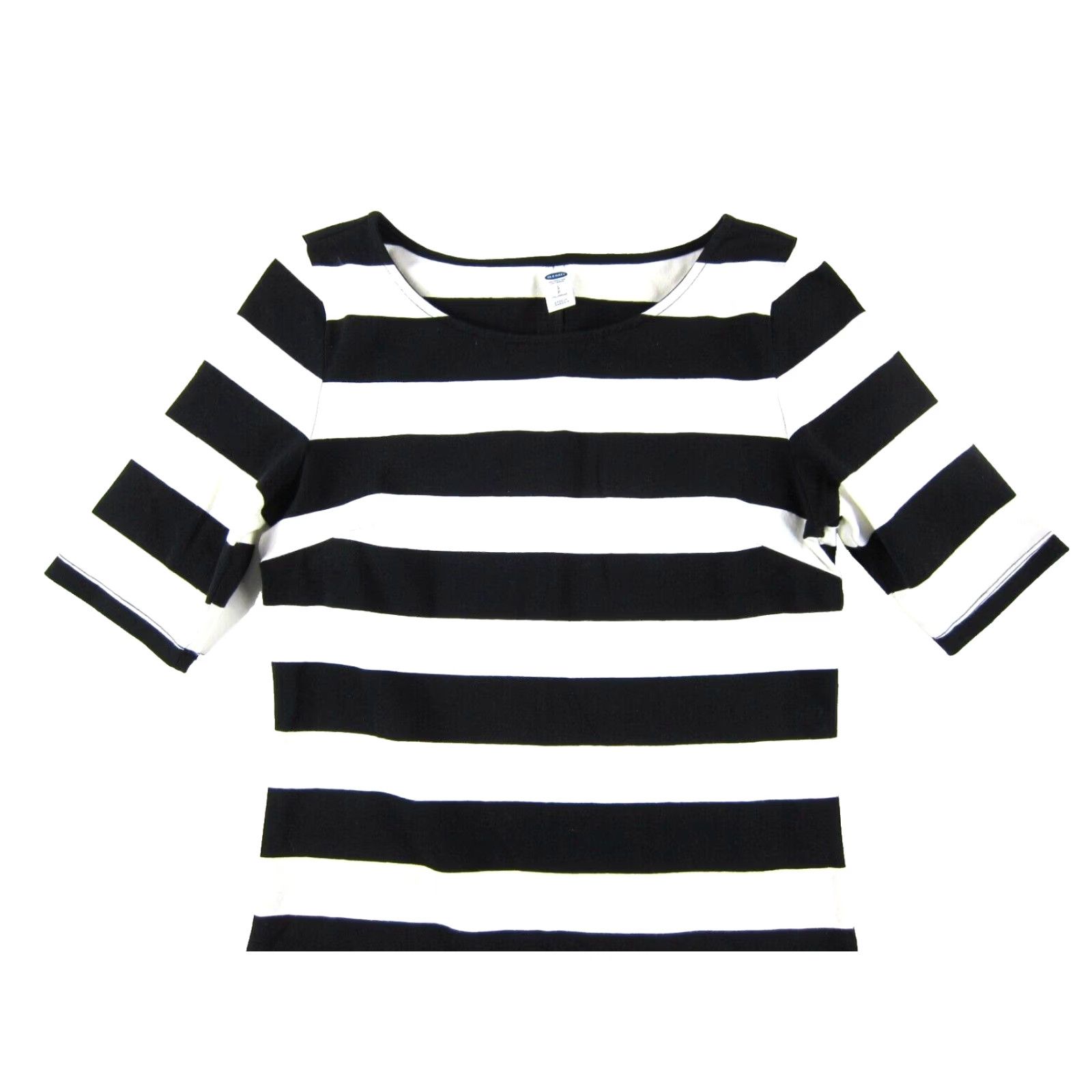 Old Navy Old Navy Cotton Stretch White Black Stripe Short Sleeve Tunic Shift Dress S Tall Size 28" / US 6 / IT 42 - 4 Thumbnail