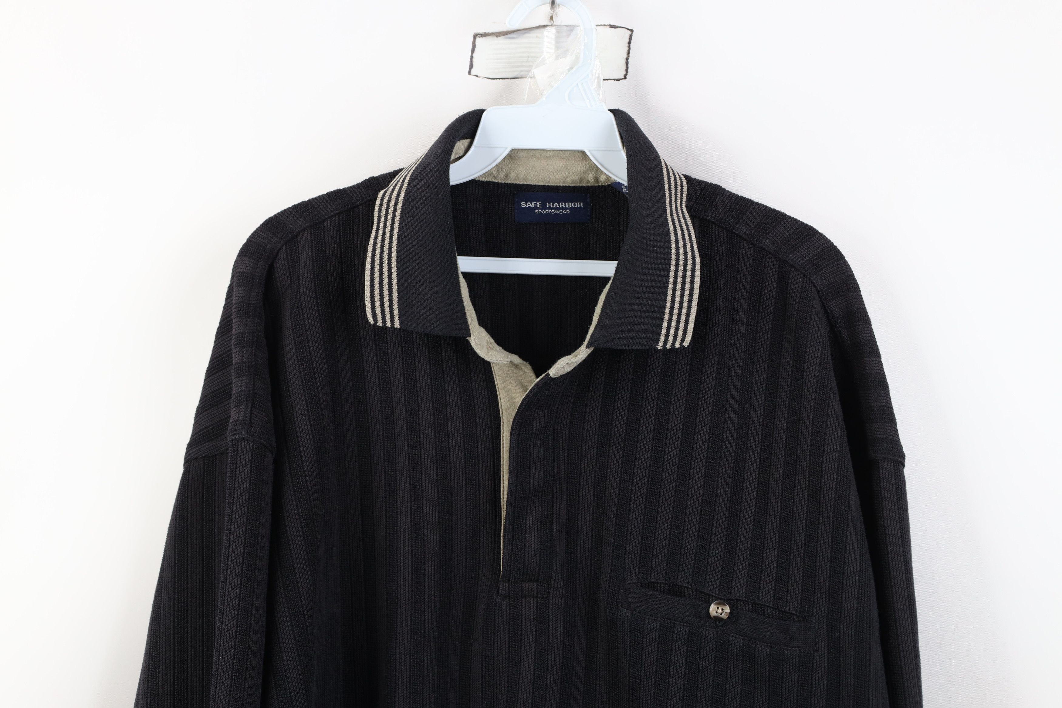 Vintage Vintage 90s Streetwear Ribbed Knit Pullover Polo Shirt Black Size US XL / EU 56 / 4 - 2 Thumbnail