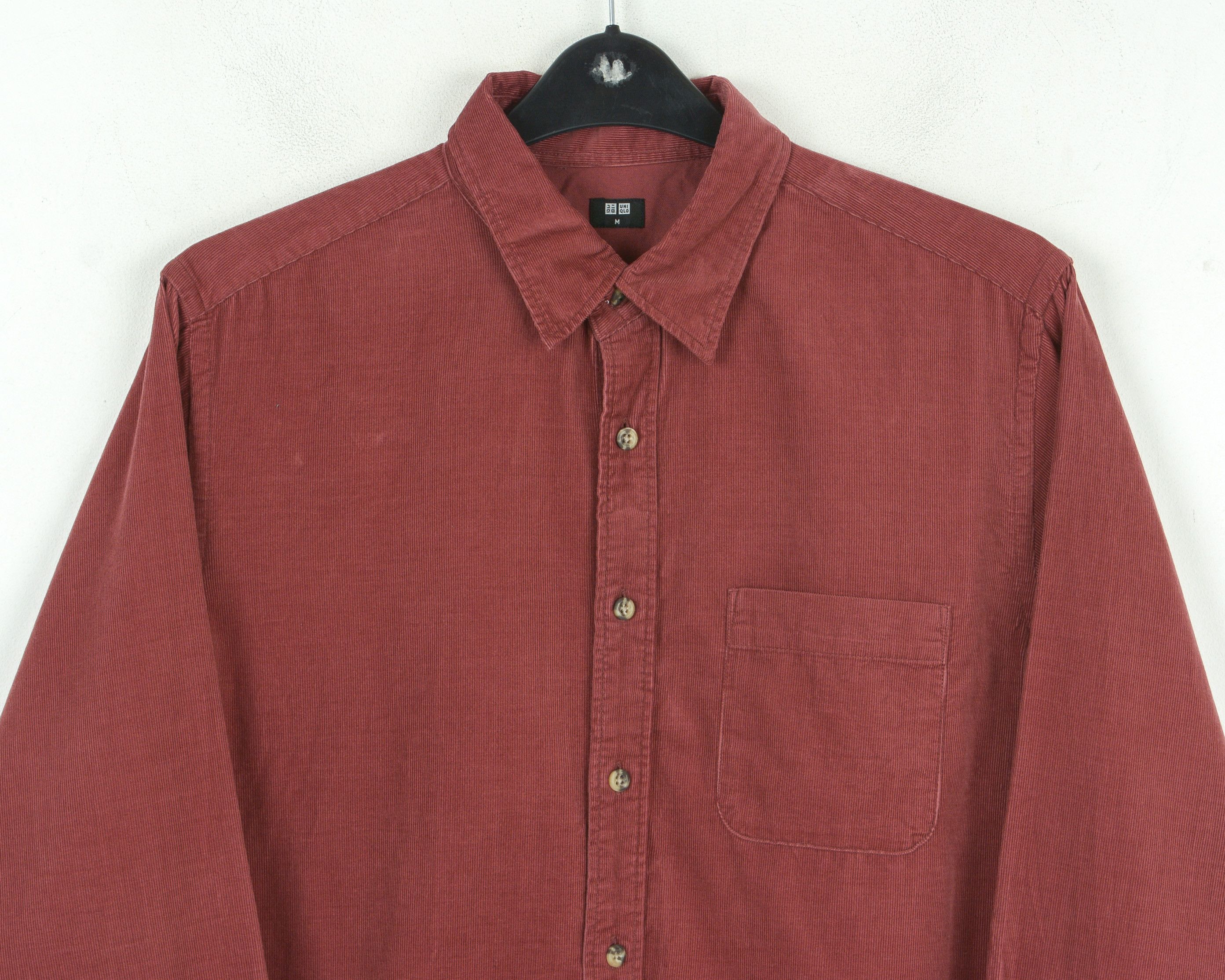 Uniqlo Mens M Corduroy Shirt Cords Western Trucker Cowboy Maroon Size US M / EU 48-50 / 2 - 2 Thumbnail
