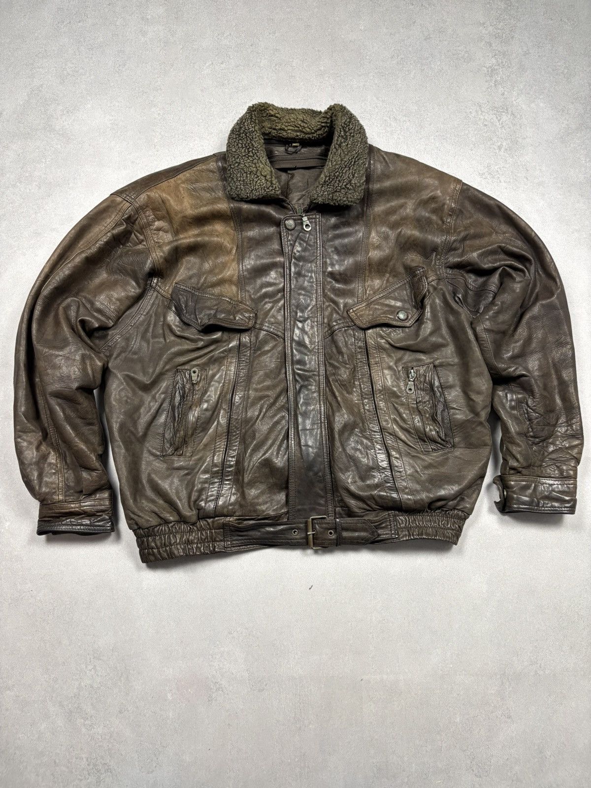 Vintage 80s Vintage Leather Aviator Bomber Jacket Sherpa Lined Size US XL / EU 56 / 4 - 1 Thumbnail
