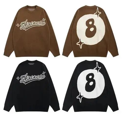 Other Oversized 8 ball knit black sweater Size US L / EU 52-54 / 3 - 3 Thumbnail