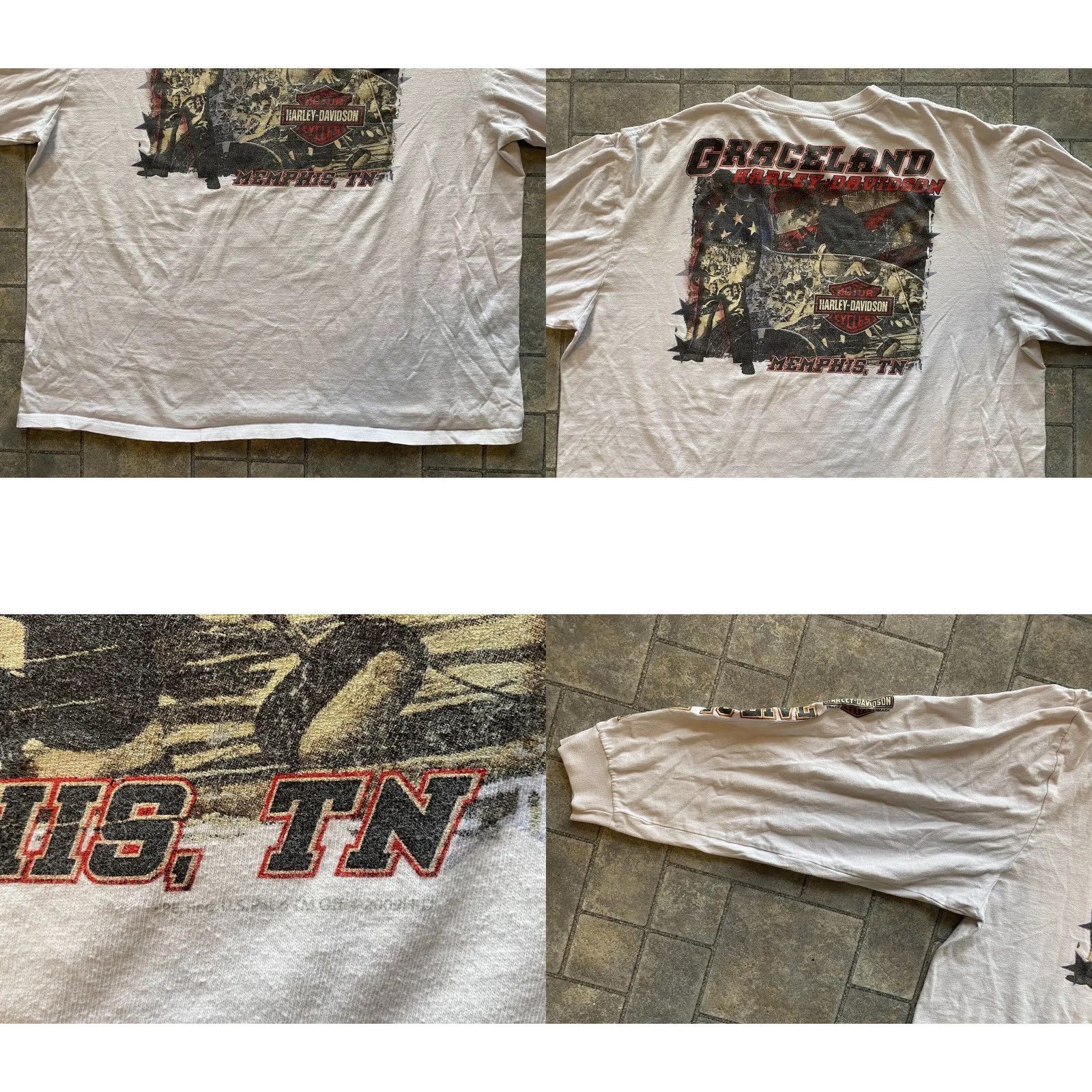 Harley Davidson VINTAGE Harley-Davidson Graceland Mens 2XL White Long Sleeve T-Shirt Elvis Live To Ride Memphis Tennessee Graphic Print Mens Size US XXL / EU 58 / 5 - 10 Thumbnail