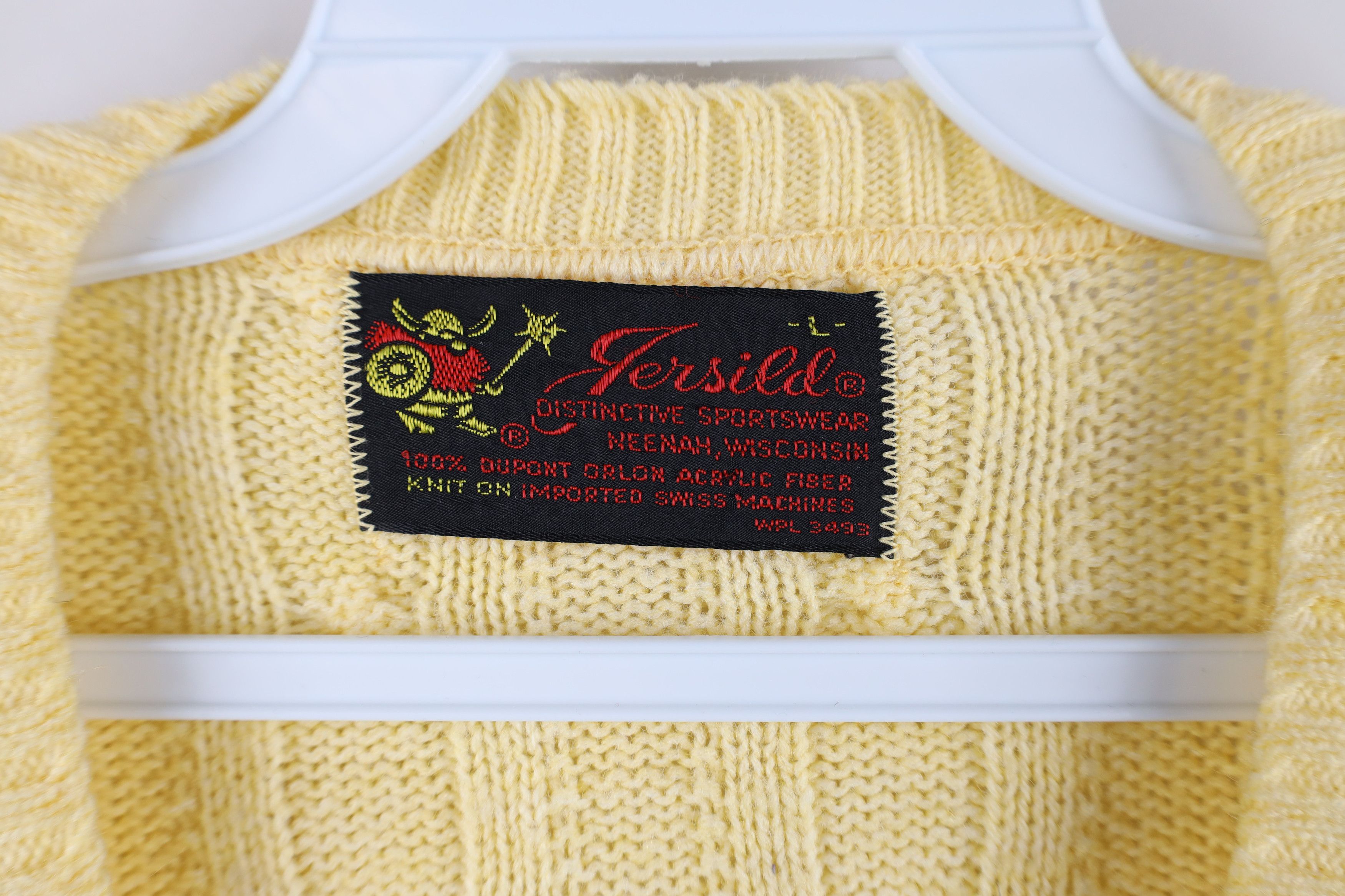 Vintage Vintage 70s Streetwear Cable Knit V-Neck Sweater Yellow USA Size US L / EU 52-54 / 3 - 6 Thumbnail