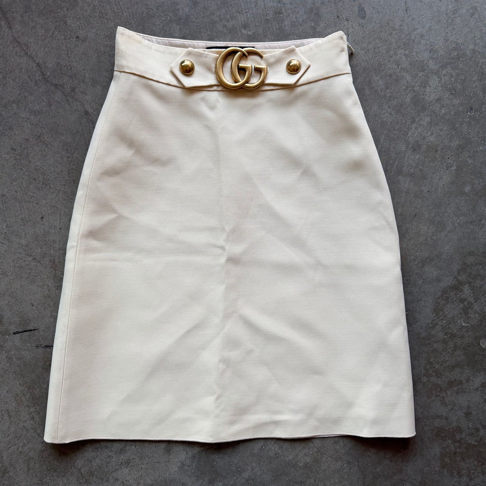 Gucci Ecru Wool Marmont GG Buckle Skirt XS