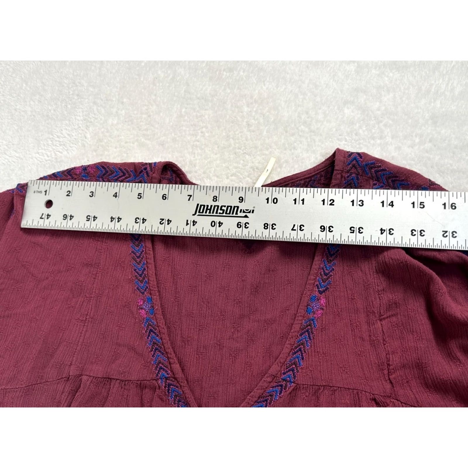 Free People FREE PEOPLE Womens Arianna Embroidered Tunic Dress L Red Long Sleeve Boho Shirt Dress Womens Size L / US 10 / IT 46 - 7 Thumbnail