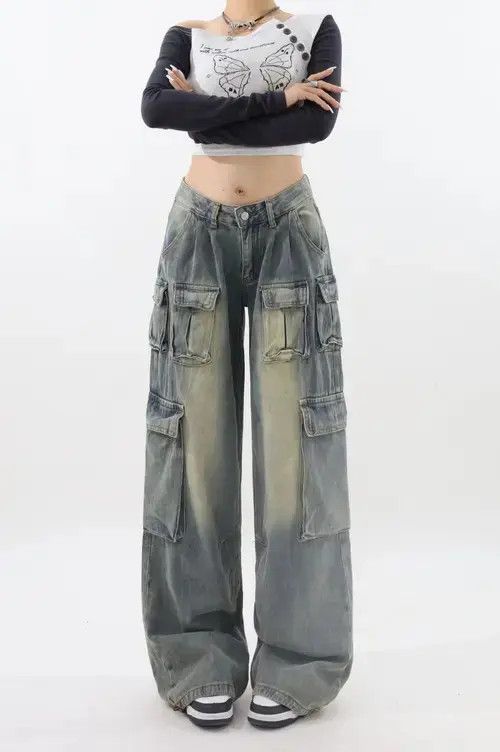 Japanese Brand Retro Low Waist Cargo Jeans Size 36" / US 14 / IT 50 - 1 Thumbnail