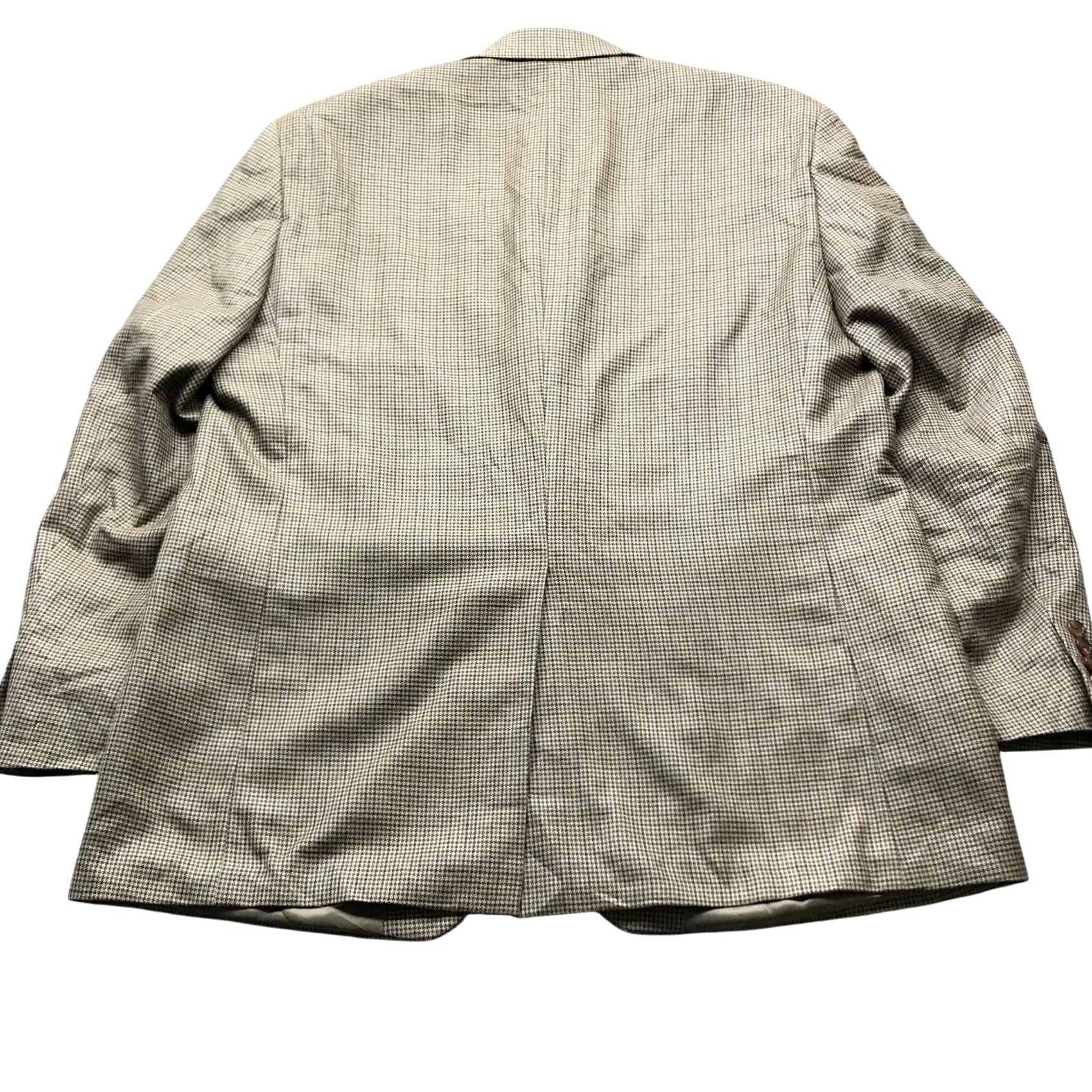 Ralph Lauren Lauren Ralph Lauren Blazer Coat Mens XL Houndstooth Wool Blend Tan Notch Lapel Button Mid-Length Silk Lining Regular Fit Casual Vintage No Size 46R - 2 Thumbnail