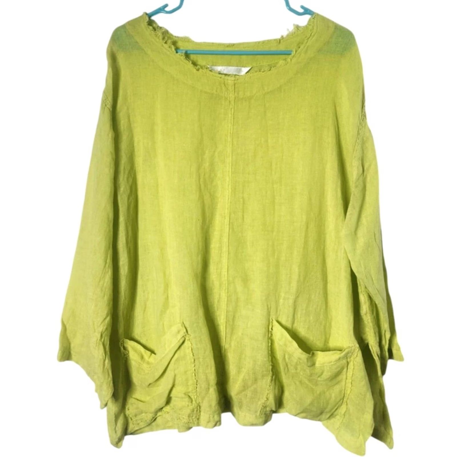 Vintage Luna Luz Womens S Blouse Linen Yellow Long Sleeve Oversized Shirt Top Size S / US 4 / IT 40 - 2 Thumbnail