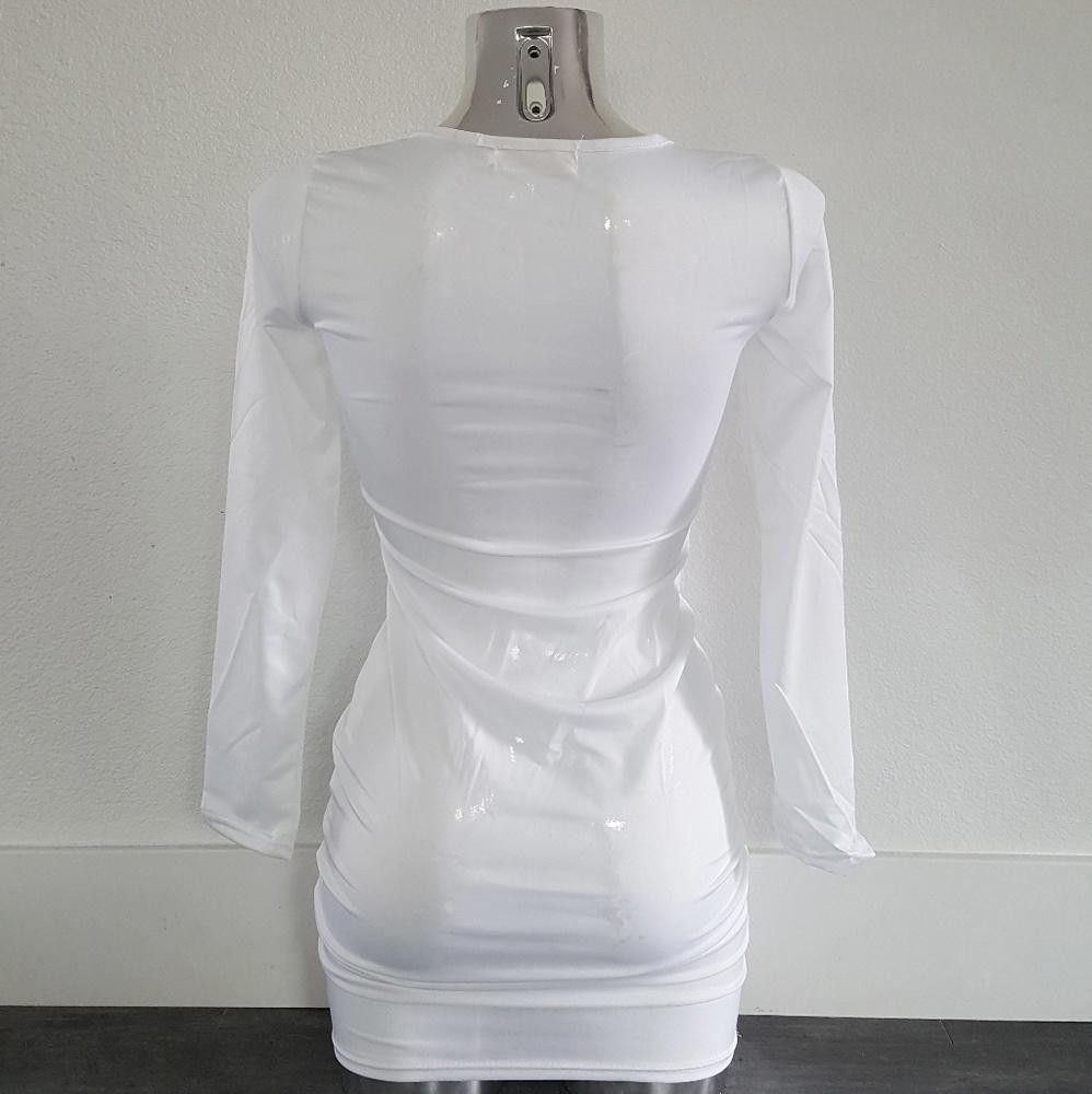 Designer White Laced Up Front Long Sleeve Mini Size S / US 4 / IT 40 - 2 Thumbnail