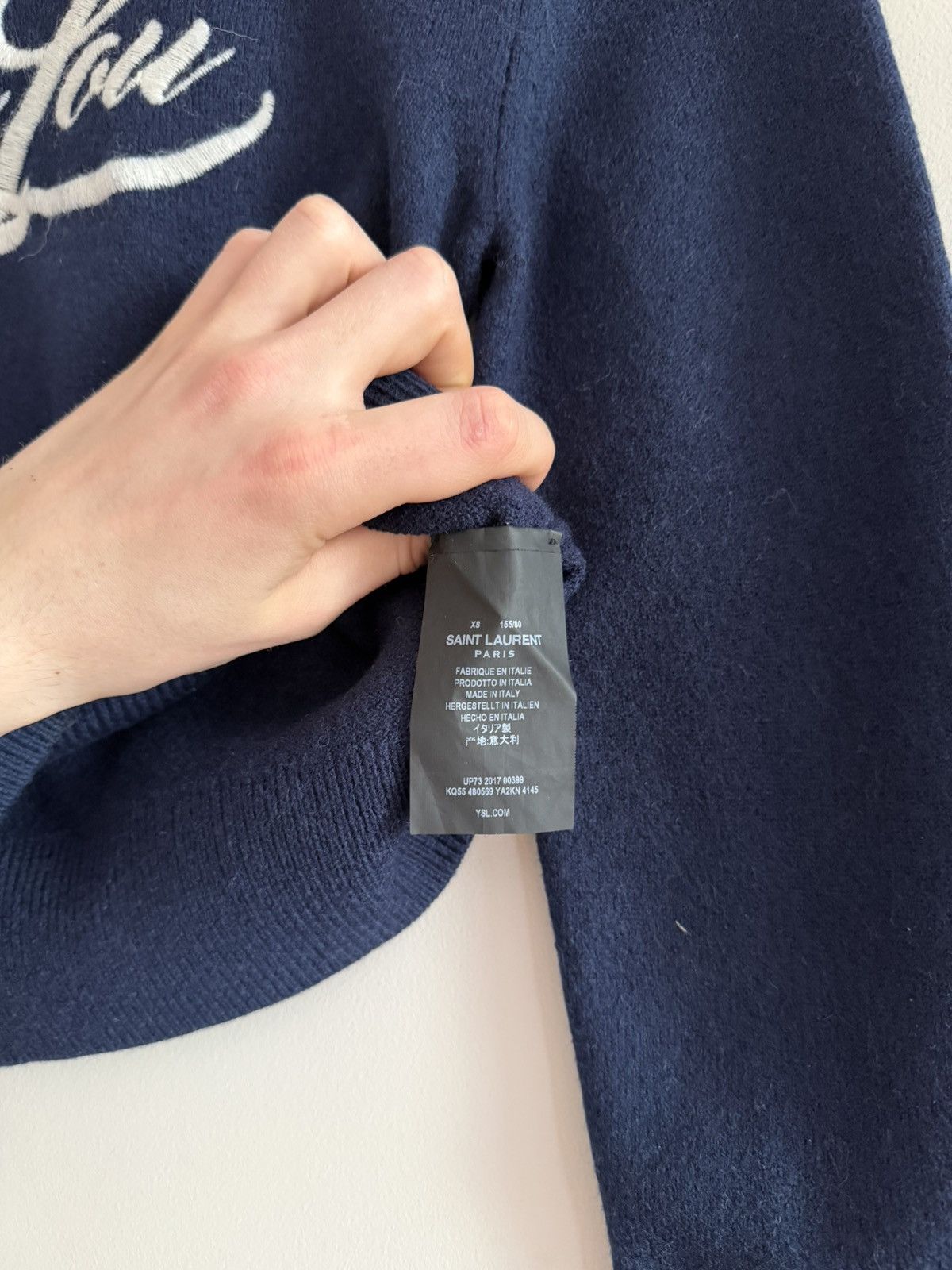 Saint Laurent Paris Saint Laurent Paris Logo Knit Sweater Navy Cropped Size XS / US 0-2 / IT 36-38 - 5 Thumbnail