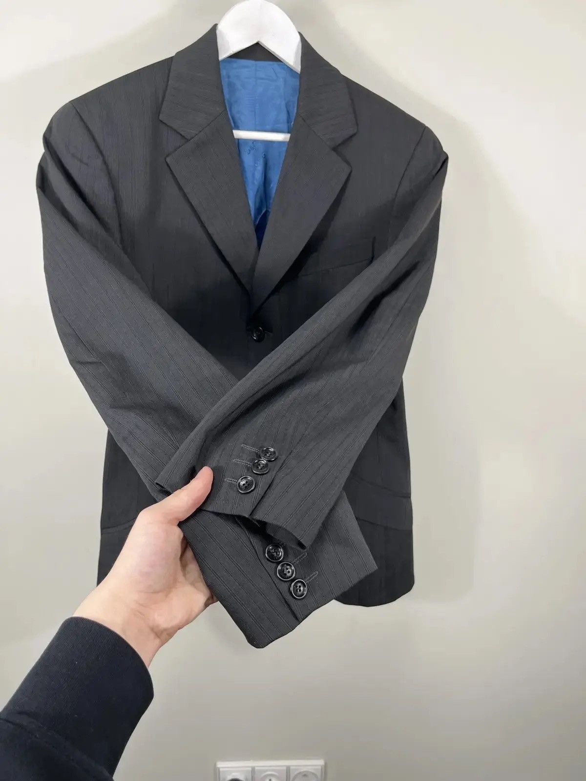 Dolce & Gabbana × Vintage Vintage Dolce & Gabanna Striped Dark Gray Wool Blazer Jacket Size 42R - 8 Thumbnail