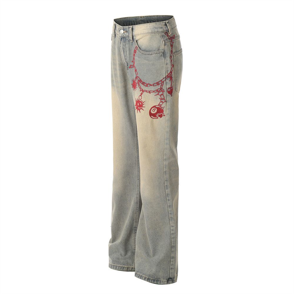 Japanese Brand × Jean Washed distressed vintage embroidered chain casual jeans Size US 32 / EU 48 - 2 Thumbnail