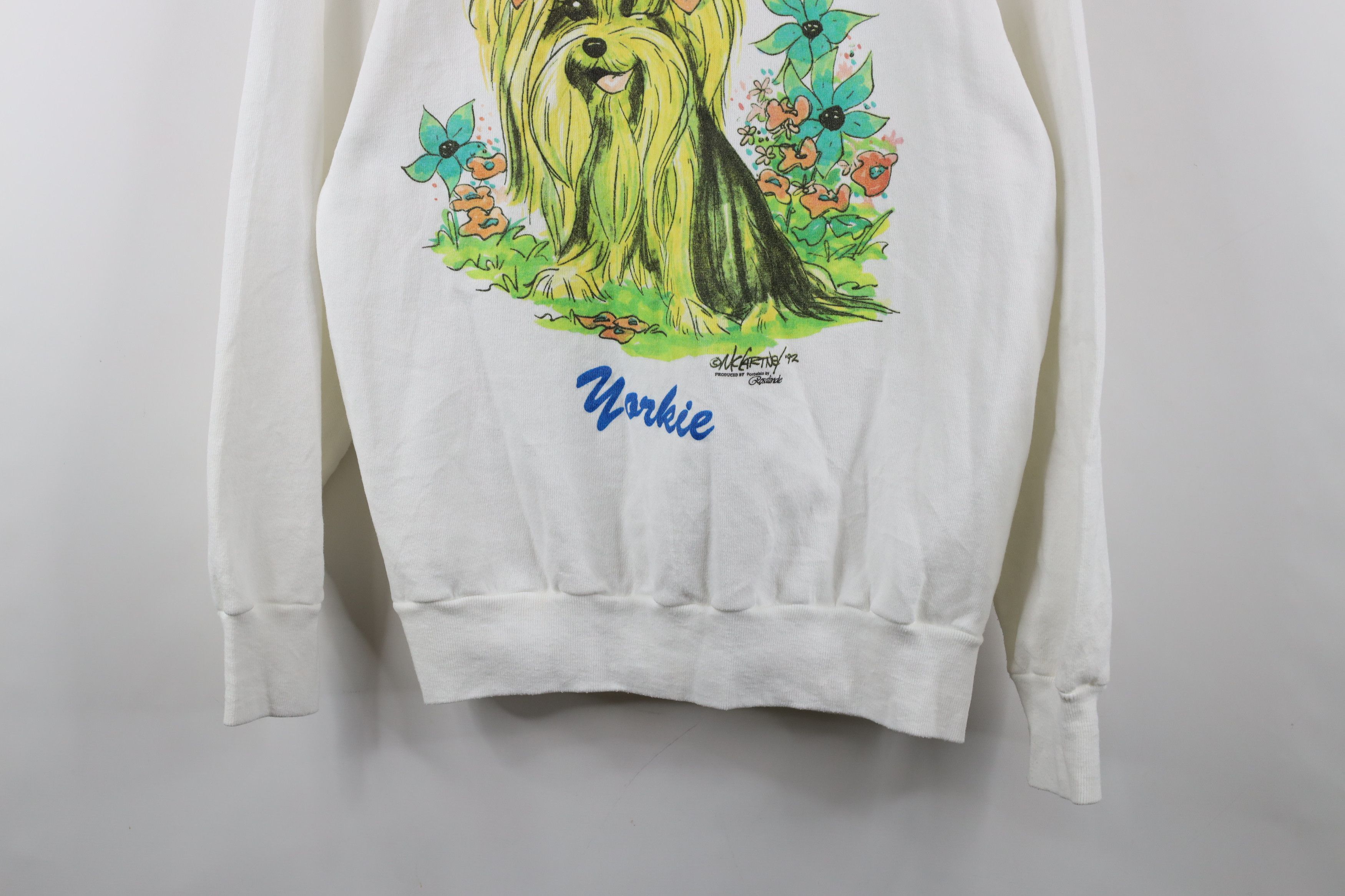 Vintage Vtg 90s Streetwear Dog Flower Crewneck Sweatshirt White USA Size L / US 10 / IT 46 - 3 Thumbnail