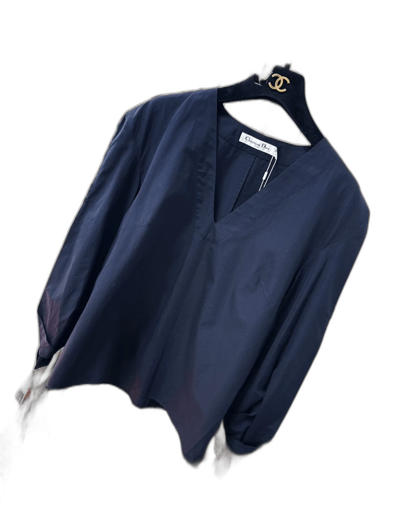 Dior Dior Deep Blue V-Neck Long Sleeve Top Size L / US 10 / IT 46 - 1 Thumbnail