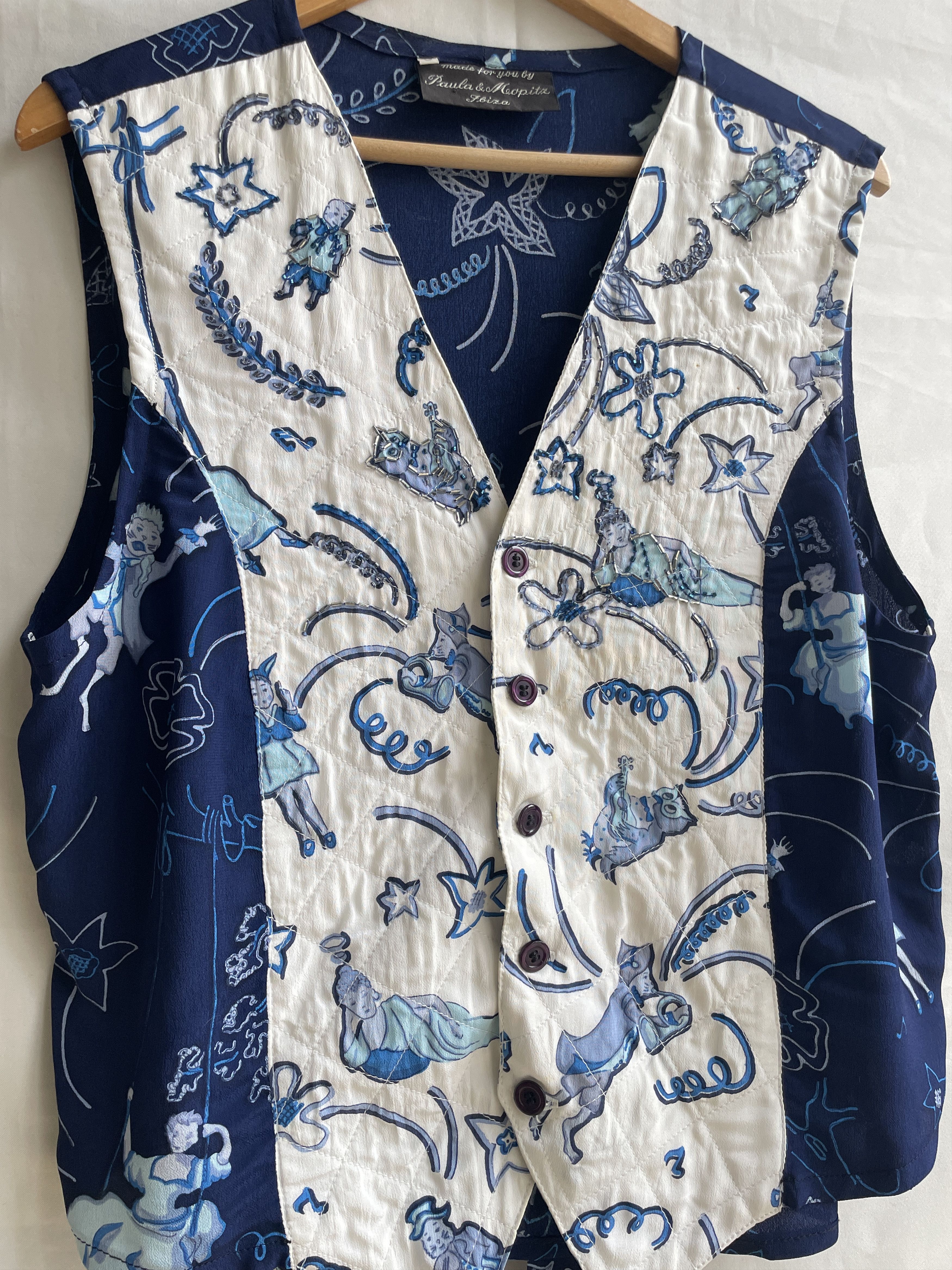 Vintage Paula & Mopitz Ibiza Loewe VTG 70s Silk Embelished Waistcoat Size L / US 10 / IT 46 - 3 Thumbnail