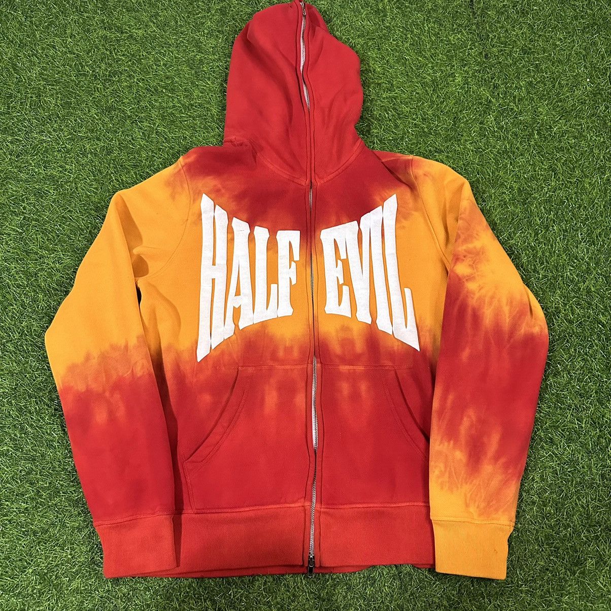 Half Evil × Streetwear Half Evil 333 Tie Dye Rare Hoodie Puffy Print ...