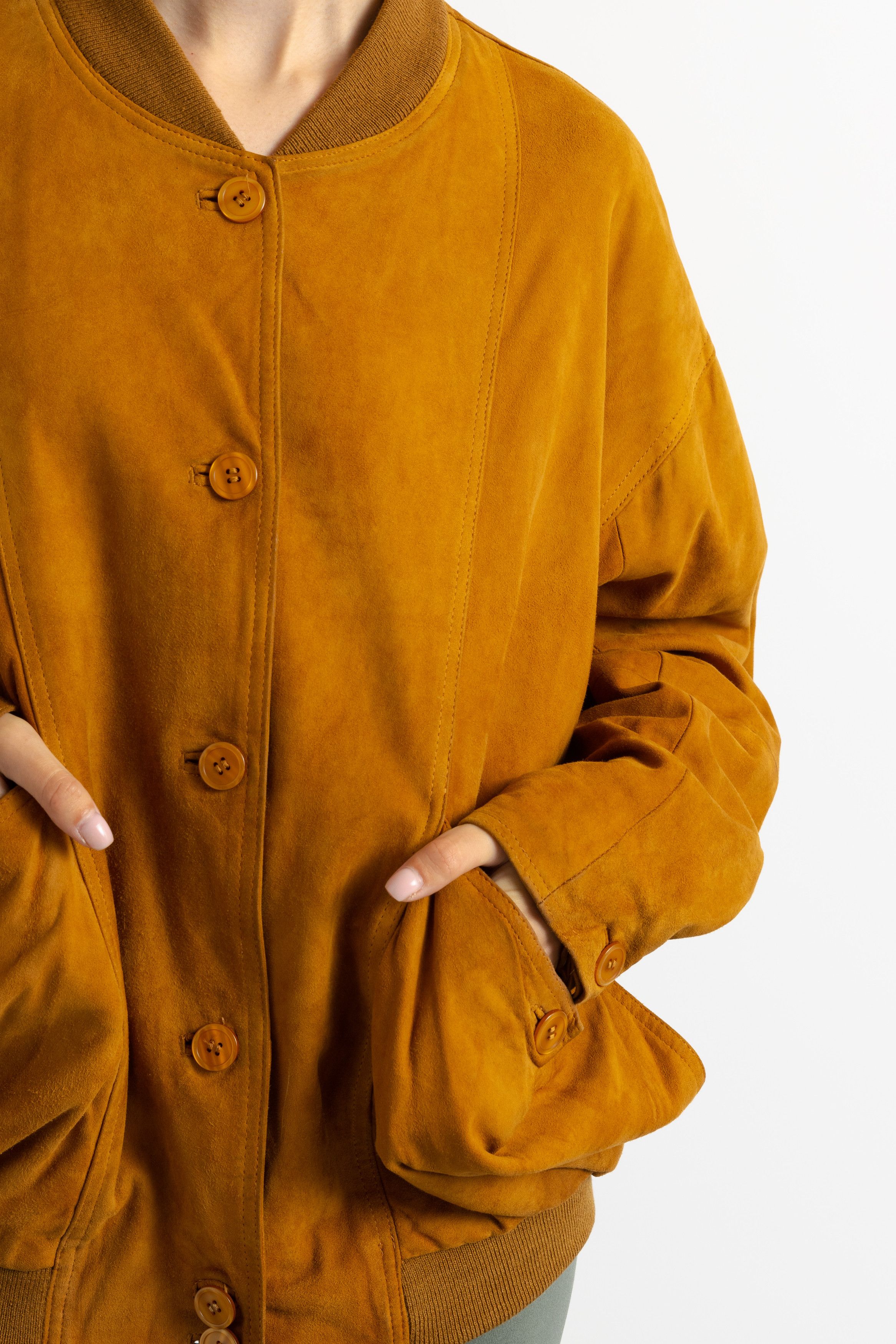 Vintage Suede Bomber Jacket 80s Brown Suede Jacket 6227 Size L / US 10 / IT 46 - 6 Thumbnail