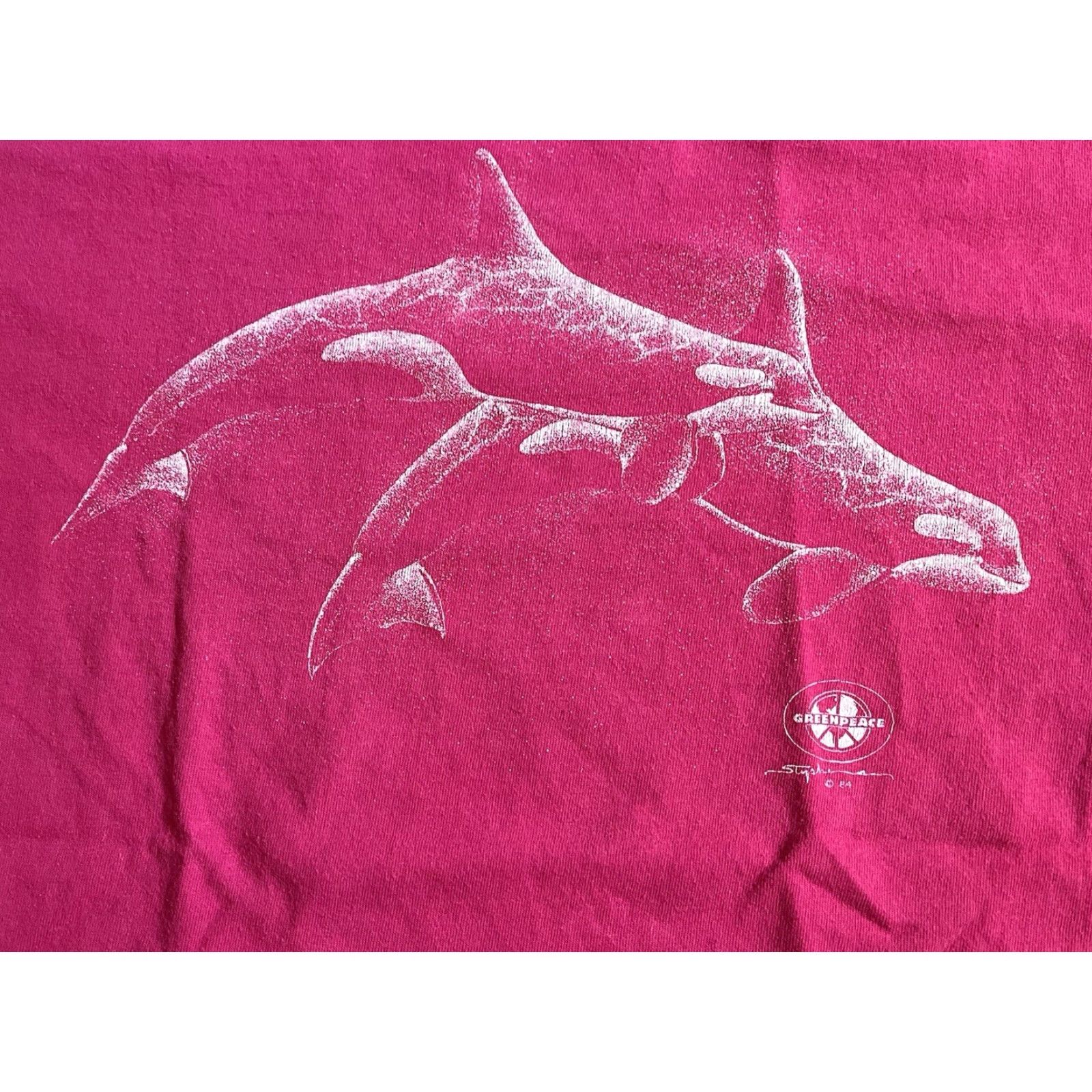 Pinko VINTAGE Greenpeace Orca Whale Shirt L Pink Short Sleeve Women 80s Casual Knit Cotton Regular Size L Mens Womens Girls Boys Size L / US 10 / IT 46 - 6 Thumbnail