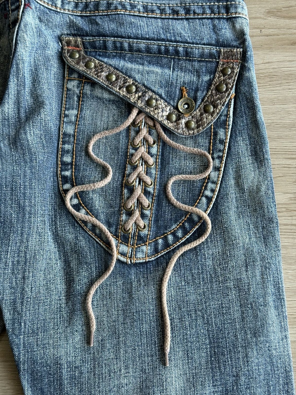 Japanese Brand XX Semantic Design Snake Skin Laces Riot Punk Flared Denim Size US 34 / EU 50 - 5 Thumbnail