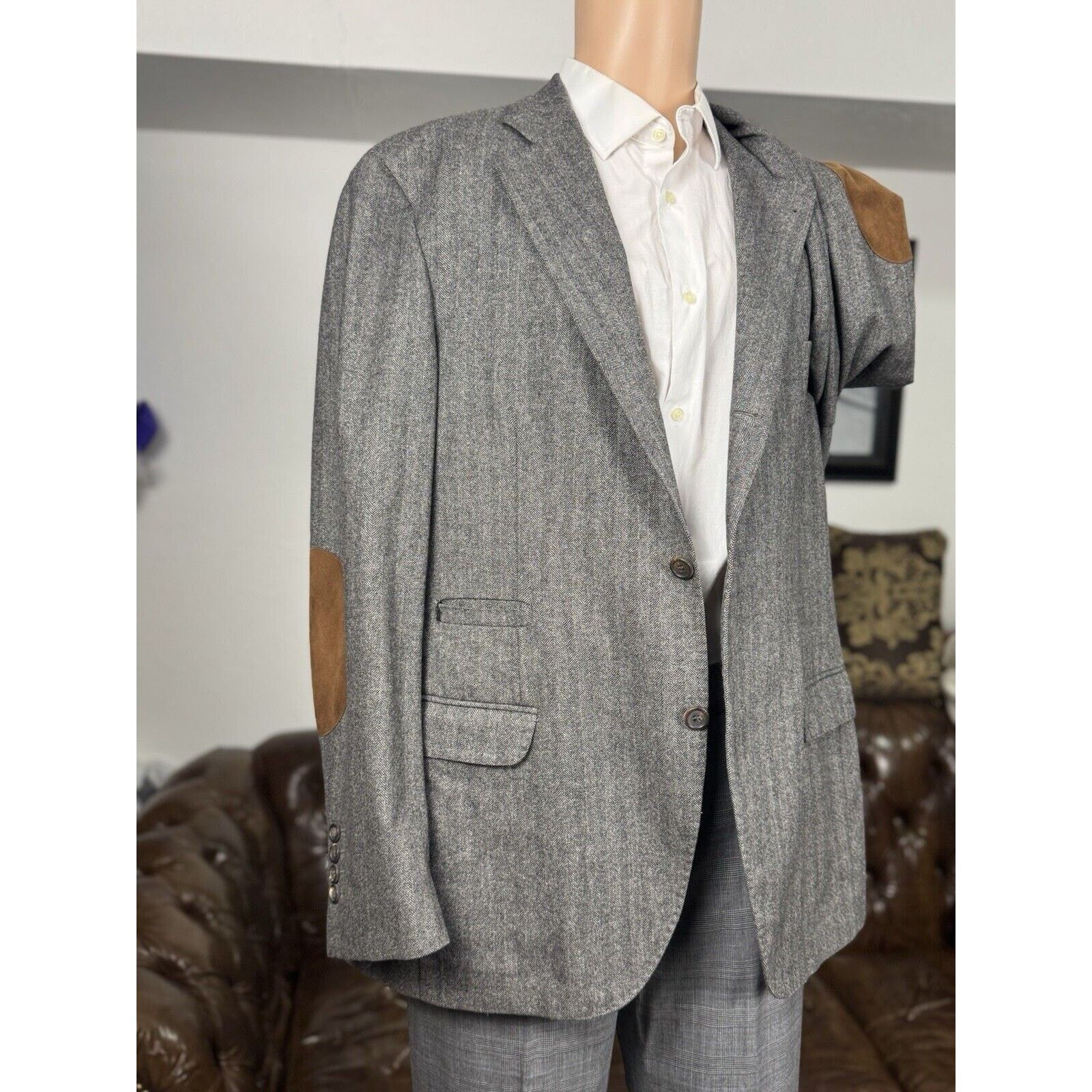 Brunello Cucinelli Brunello Cucinelli Gray Herringbone Tweed Sportjacket 54/44 Size 44R - 3 Thumbnail