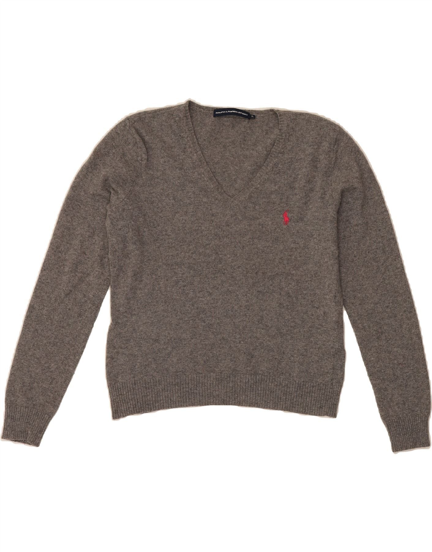 Ralph Lauren Womens Crop V-Neck Jumper Sweater UK 18 XL Grey Wool Size XL / US 12-14 / IT 48-50 - 1 Thumbnail