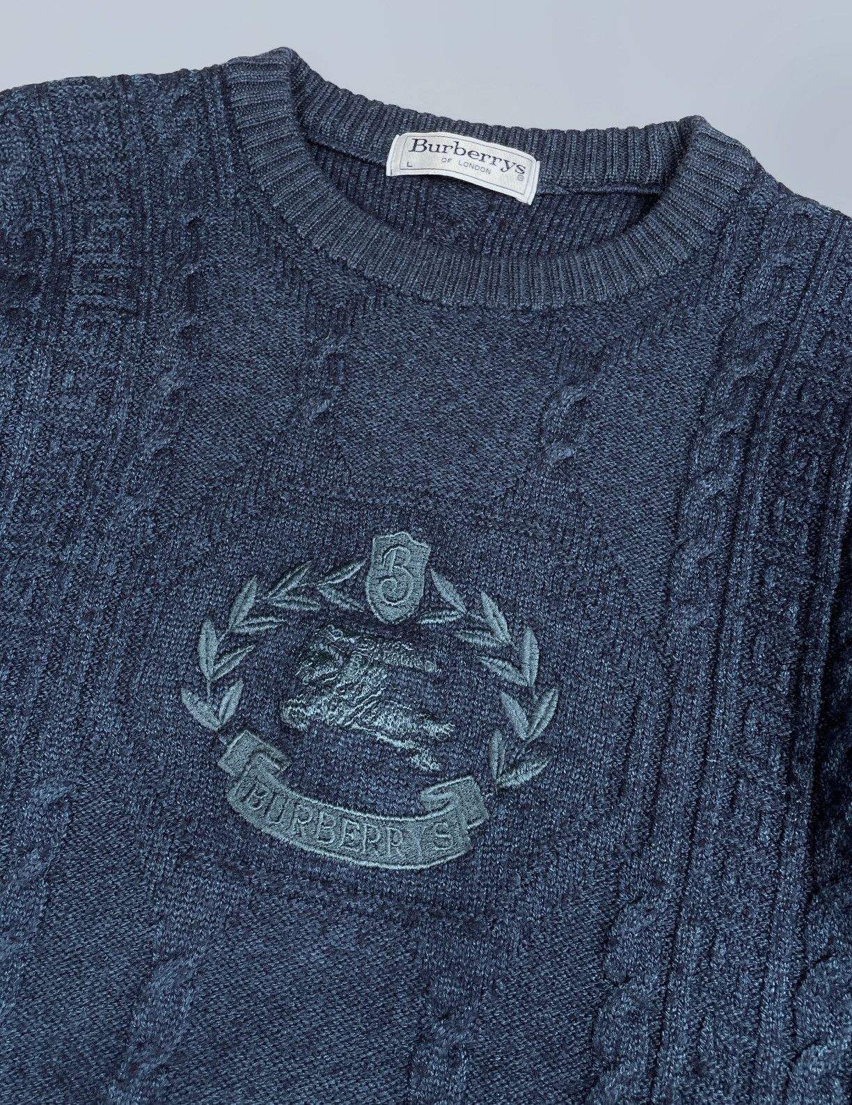 Burberry Vintage Burberry Wool Embroidered Logo Crew Knit Sweater L Size US L / EU 52-54 / 3 - 10 Thumbnail