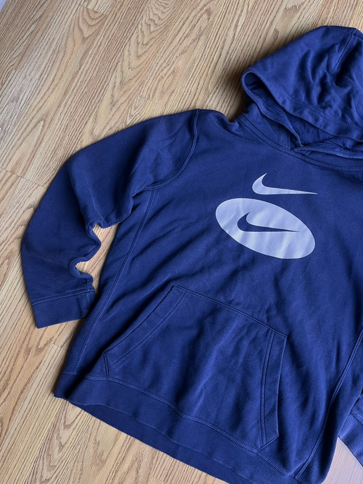 Nike Nike Gym Athletic Navy Blue Hoodie With White Swoosh Size US XL / EU 56 / 4 - 2 Thumbnail