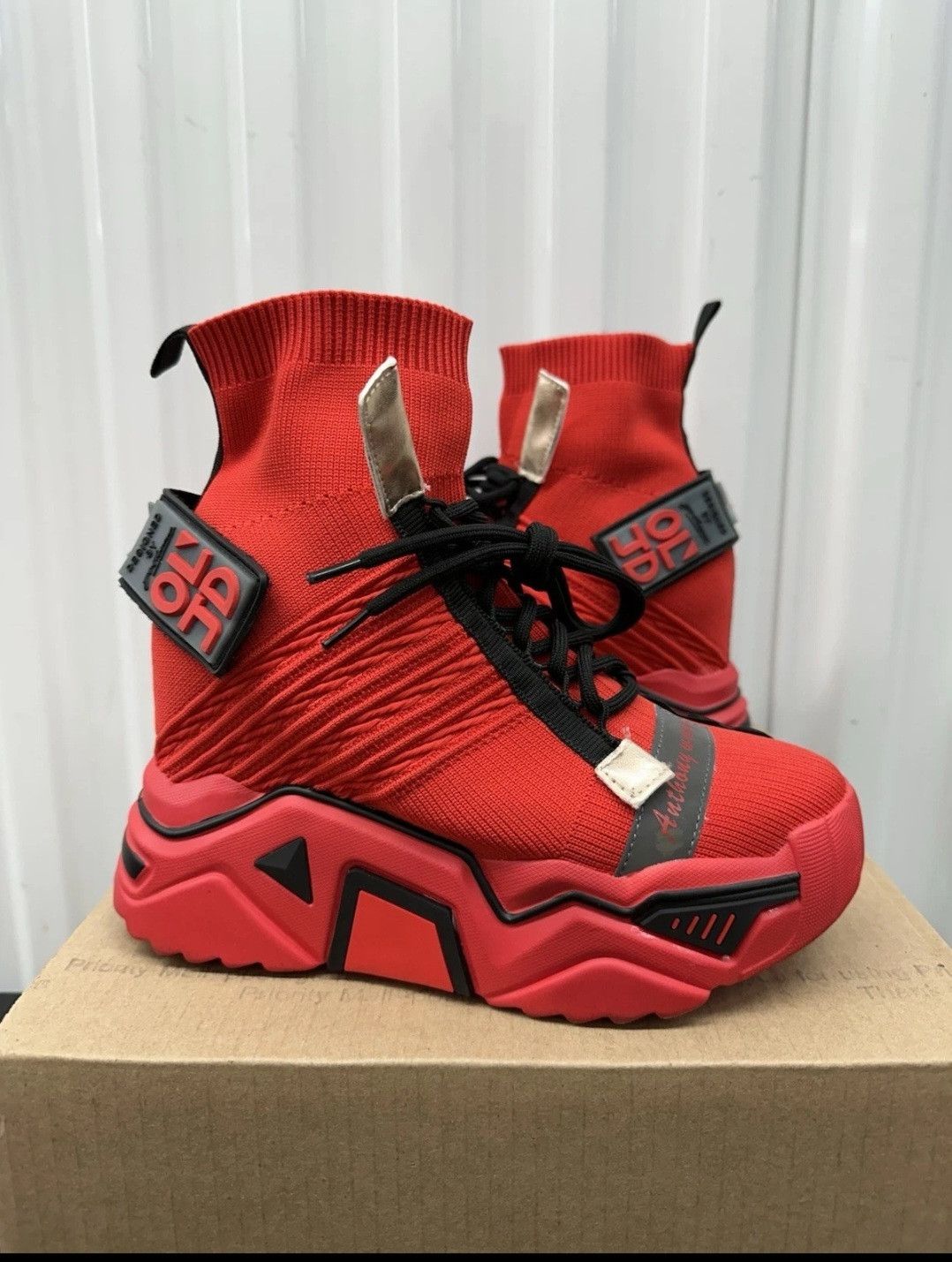 Other Anthony Wang High Top Red Sneaker Fashion Shoes Size 8 Women Size US 8 / IT 38 - 1 Thumbnail