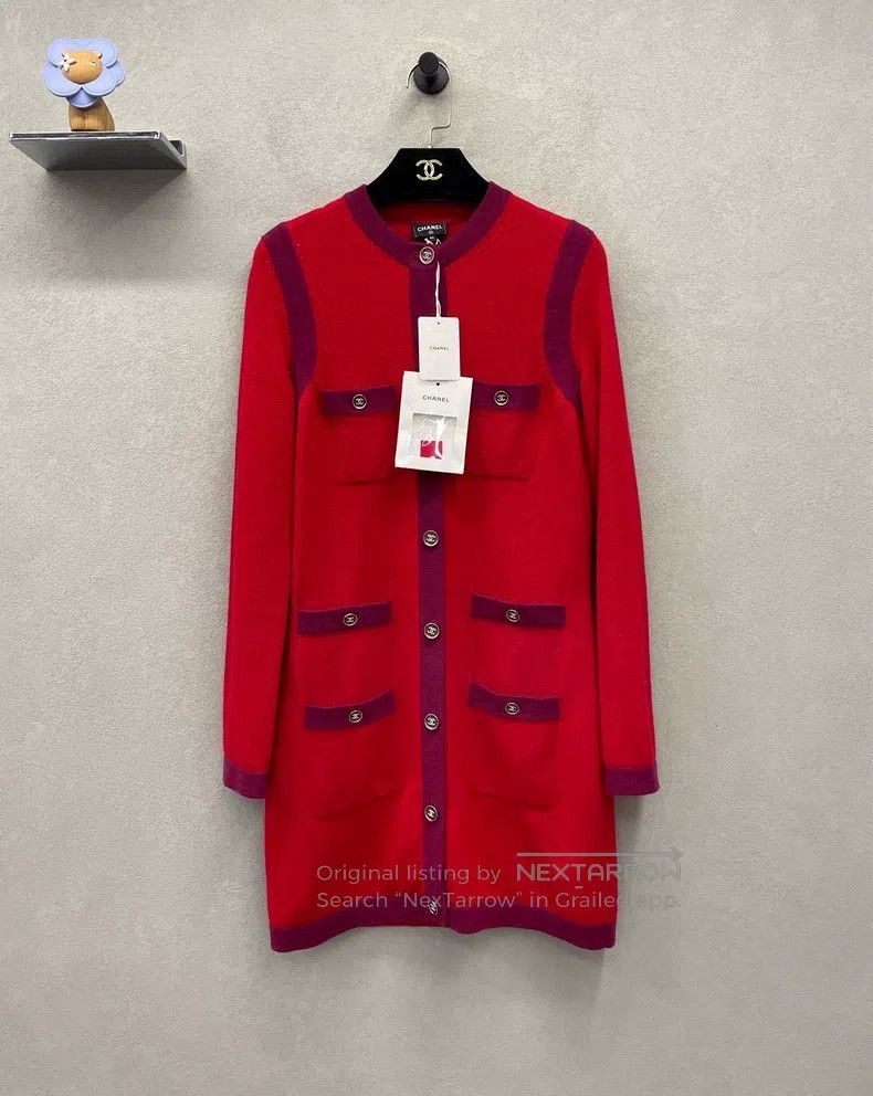 Chanel Chanel Red knitted cardigan coat Size XXS / US 00 / IT 34 - 1 Thumbnail