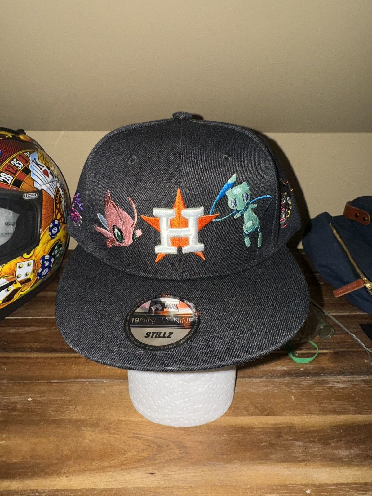 image of Slumpykev Houston Pokemon Fitted Hat in Black, Men's