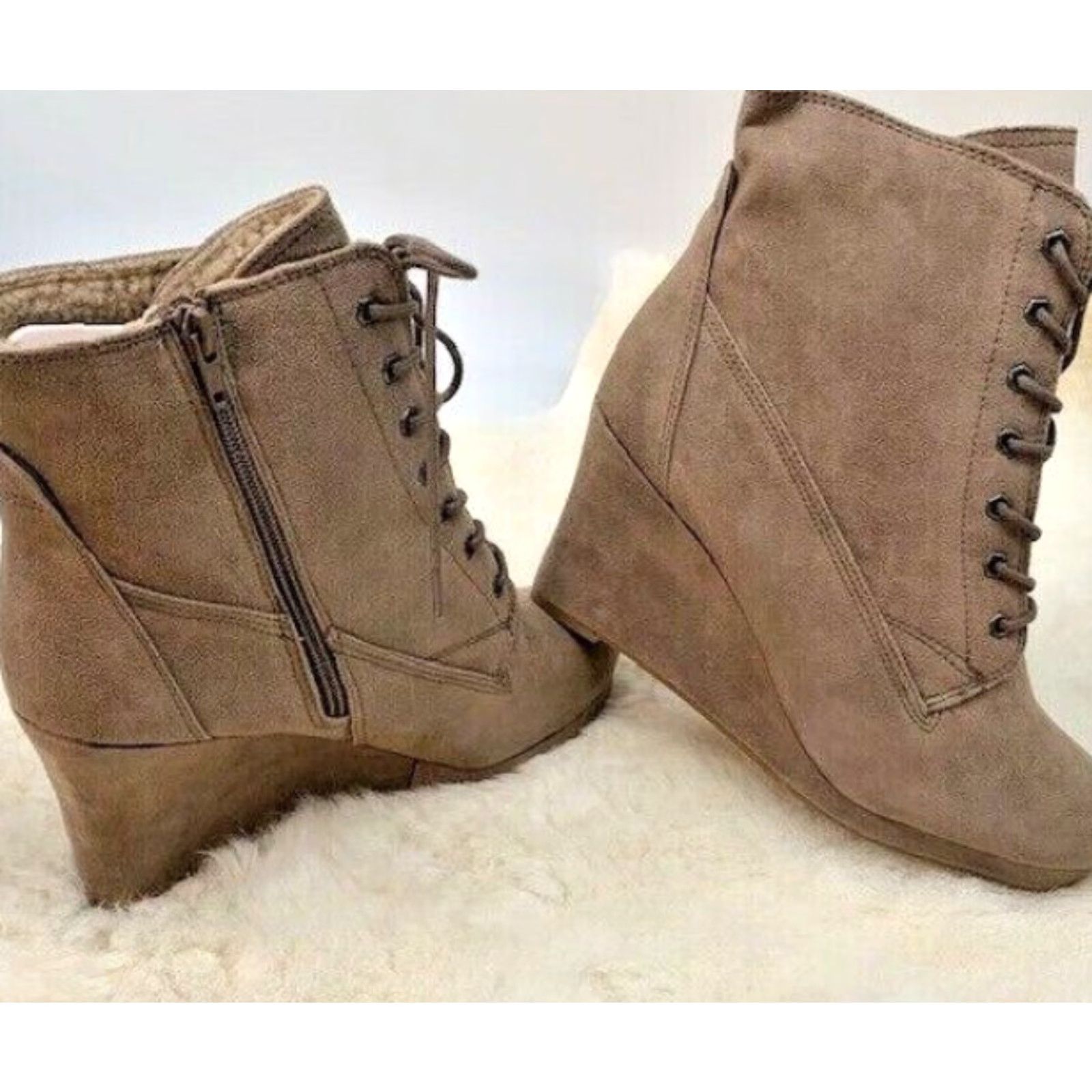 Vintage VINTAGE Report Poet Wedge Boots Women's Size 10 M Brown Zip Lace High Heel Air Force Size US 10 / IT 40 - 2 Thumbnail