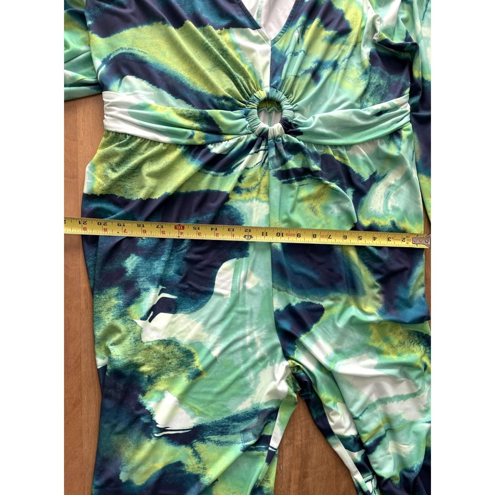 Parker Parker Jumpsuit Women's 1X Long Sleeve Tie Dye V-Neck Wide-Leg Plus Size Green TSJ Size 40" / US 18 - 5 Thumbnail
