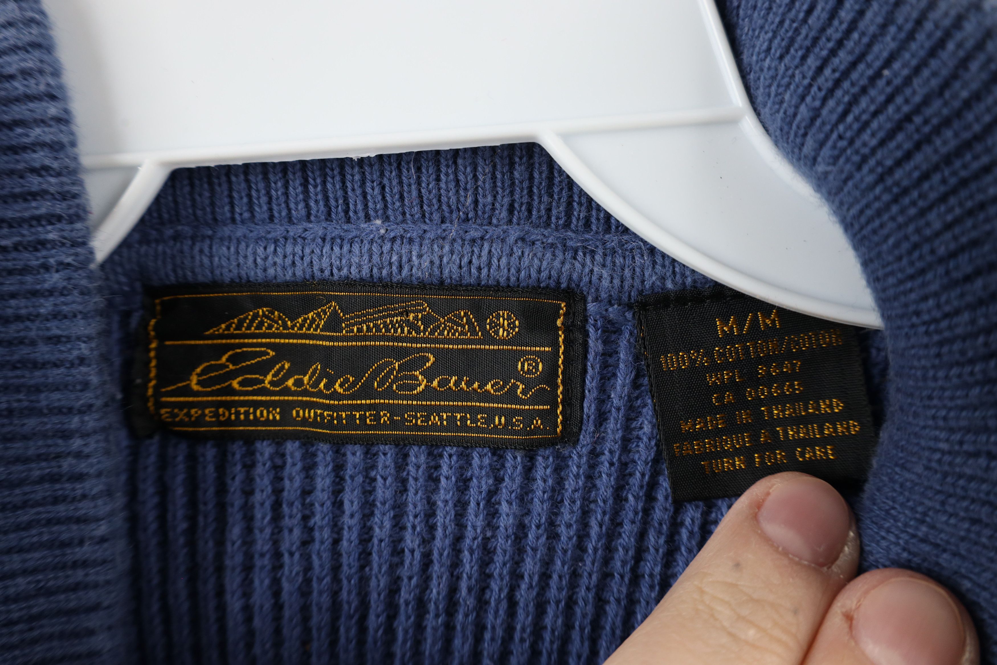 Eddie Bauer × Vintage Vintage 90s Eddie Bauer Ribbed Knit Henley Sweater Blue Size US M / EU 48-50 / 2 - 6 Thumbnail