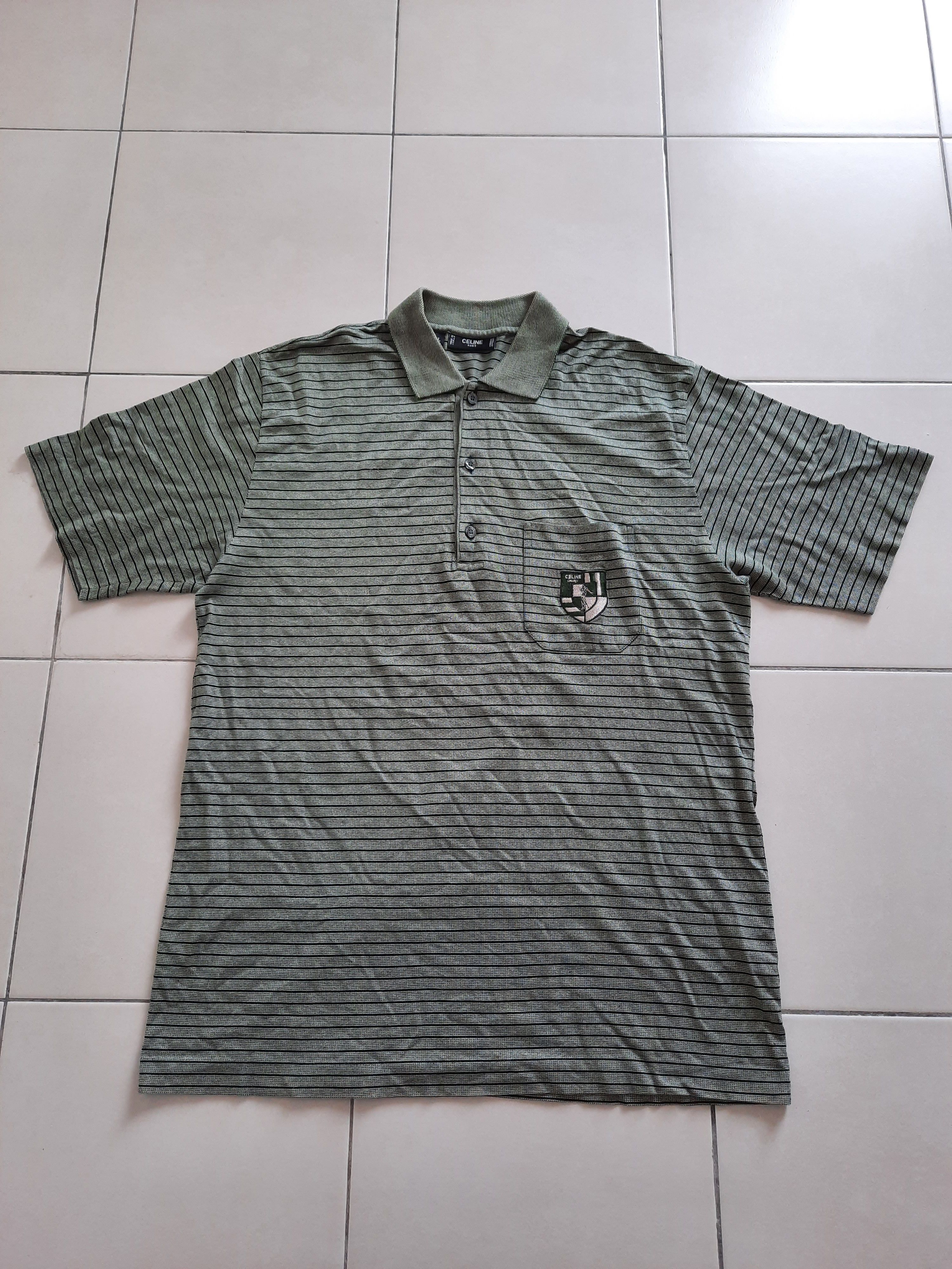Celine × Vintage Vintage 80s Celine Striped Pocket Logo Embroidered Polos Size US L / EU 52-54 / 3 - 1 Thumbnail