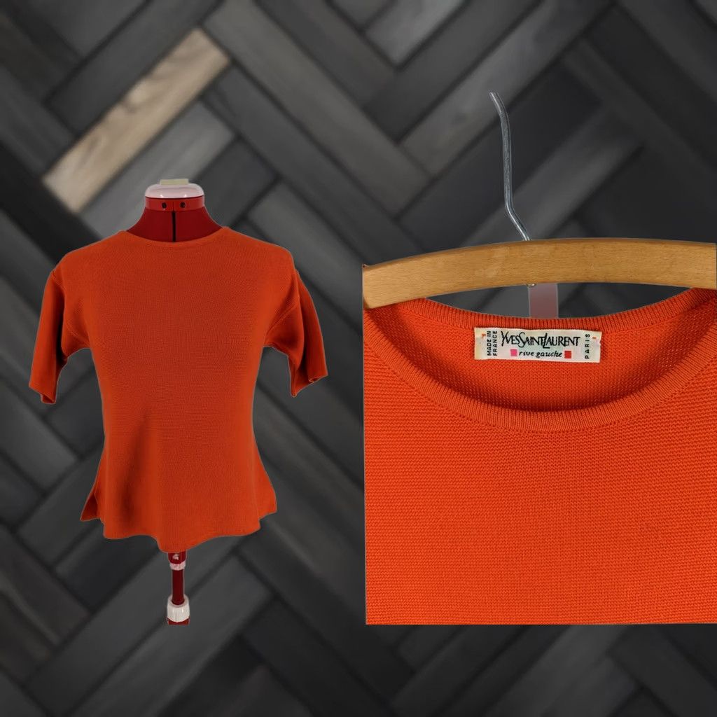 Yves Saint Laurent VINTAGE Yves Saint Laurent Rive Gauche 90s Shirt Blouse - Orange Red Knit Cotton SS Top Women 38 Size XS / US 0-2 / IT 36-38 - 1 Thumbnail