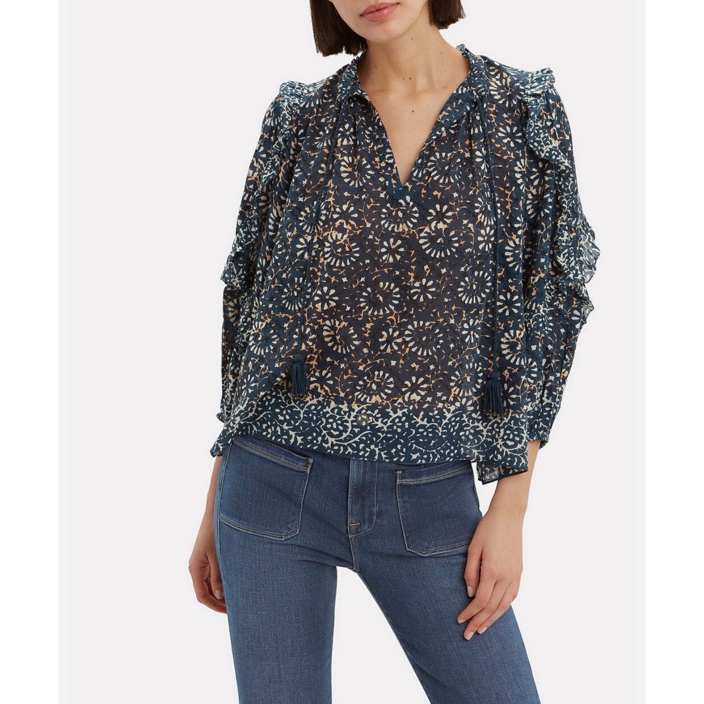 Ulla Johnson ULLA JOHNSON Women’s Lillian Ruffle Boho Floral Blouse Top 6 Size M / US 6-8 / IT 42-44 - 1 Thumbnail