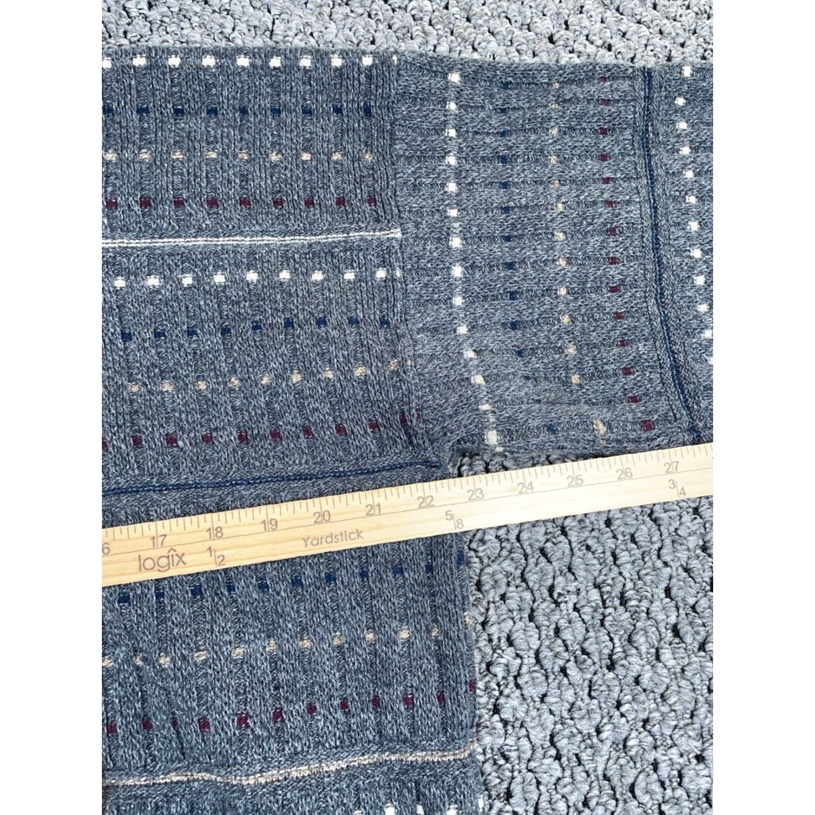 Vintage VTG 90s Collared Sweater Adult Large Gray Dotted Striped Pattern Chunky Knit Dad Size US L / EU 52-54 / 3 - 5 Thumbnail