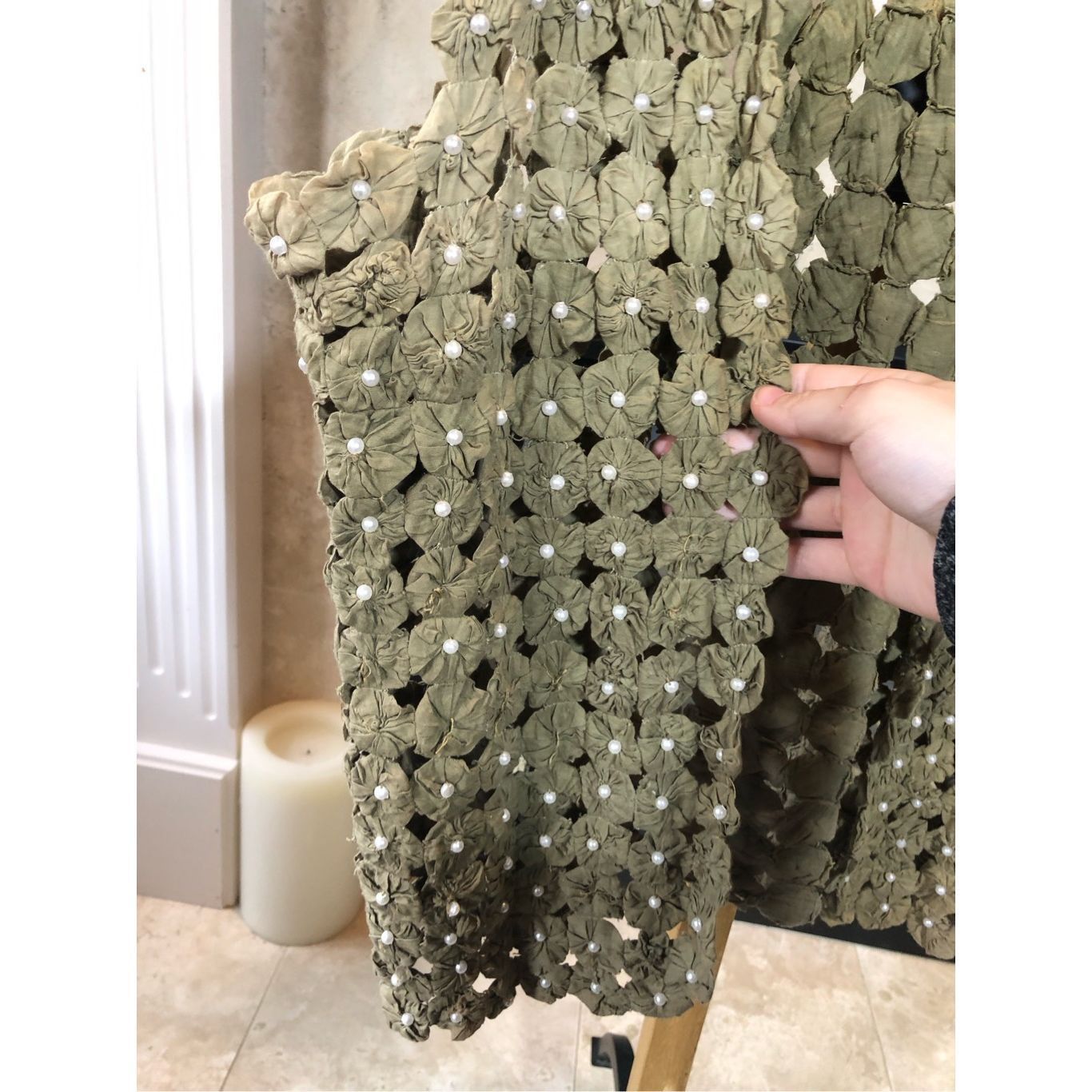 Other Jakelin Women’s Olive Green With Pearl Beaded Front Cardigan Size M / US 6-8 / IT 42-44 - 3 Thumbnail