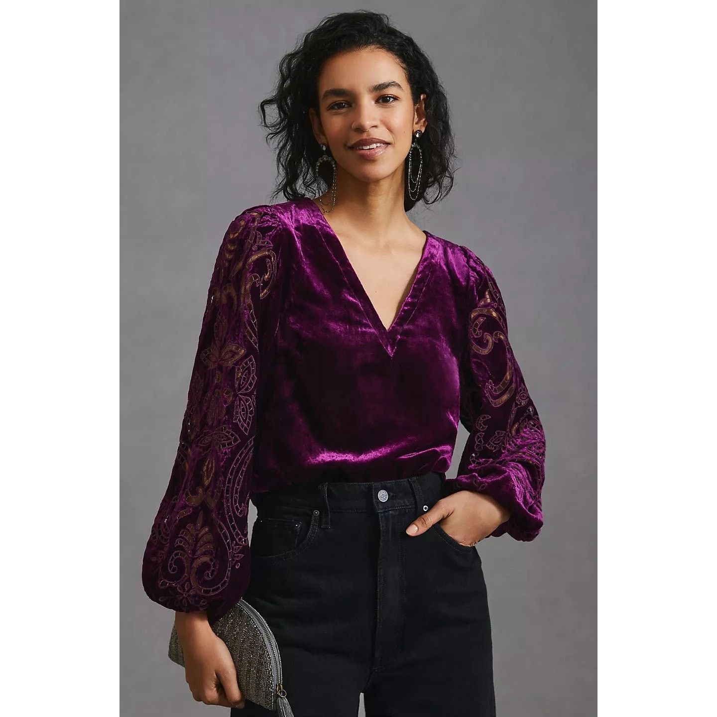 Anthropologie New By Anthropologie Velvet Cutwork Long Sleeve Top $168 XS Size XS / US 0-2 / IT 36-38 - 2 Thumbnail