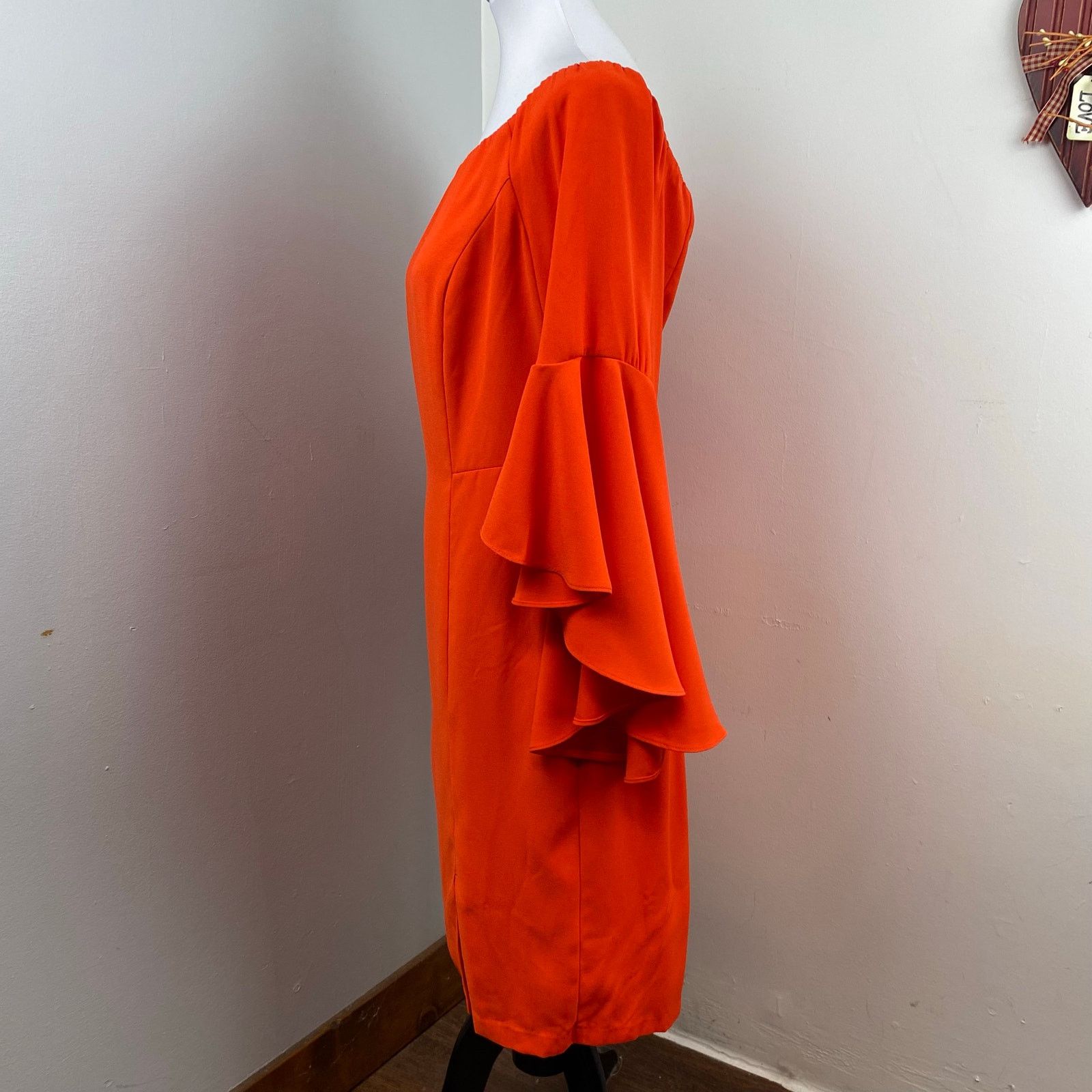Venus Venus Orange Off Shoulder Cascading Bell Sleeve Sheath Dress Size XL / US 12-14 / IT 48-50 - 6 Thumbnail