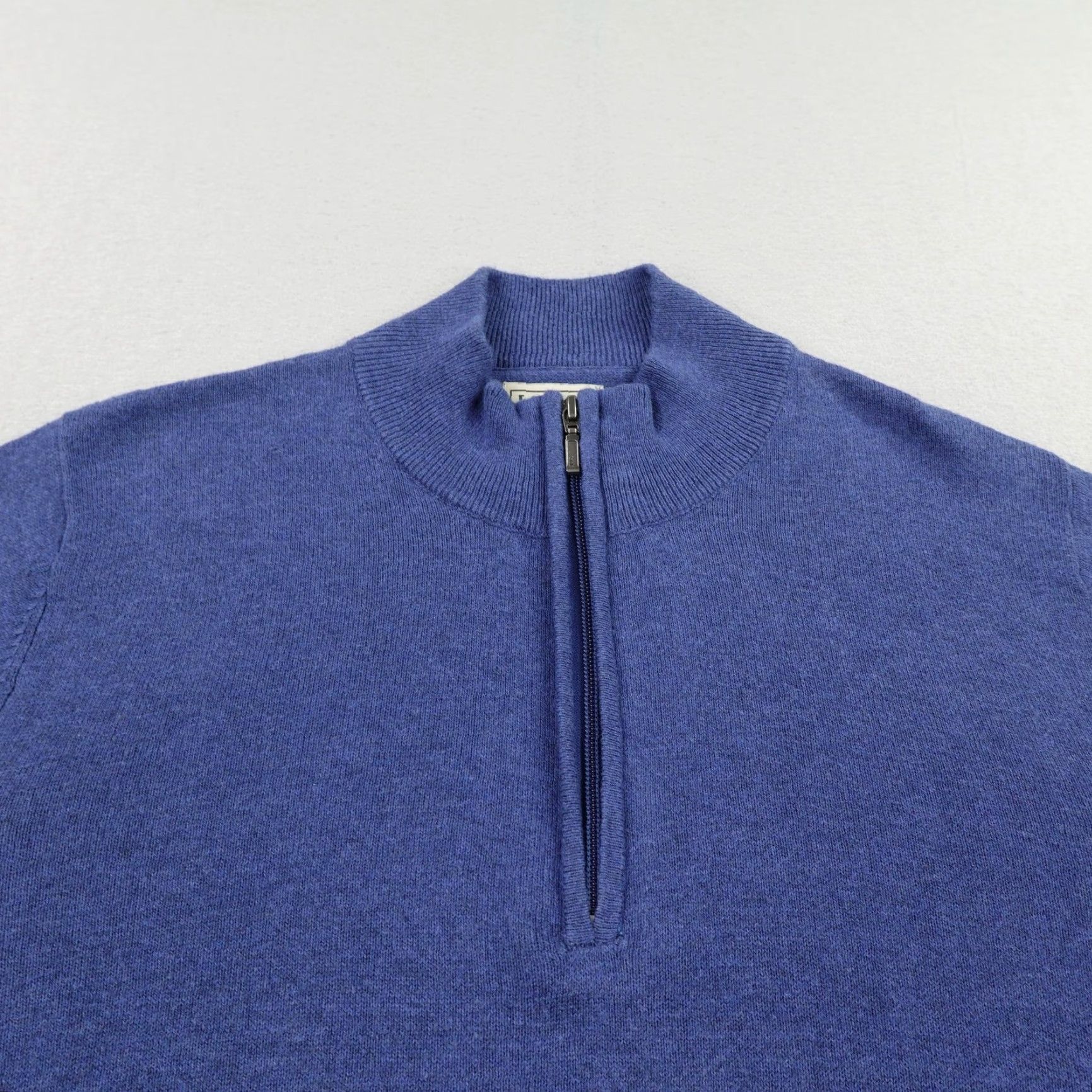 Vintage L.L. Bean Sweater Men's Medium Blue 1/4 Zip Pullover Knit Cotton Cashmere Classic Size US M / EU 48-50 / 2 - 2 Thumbnail