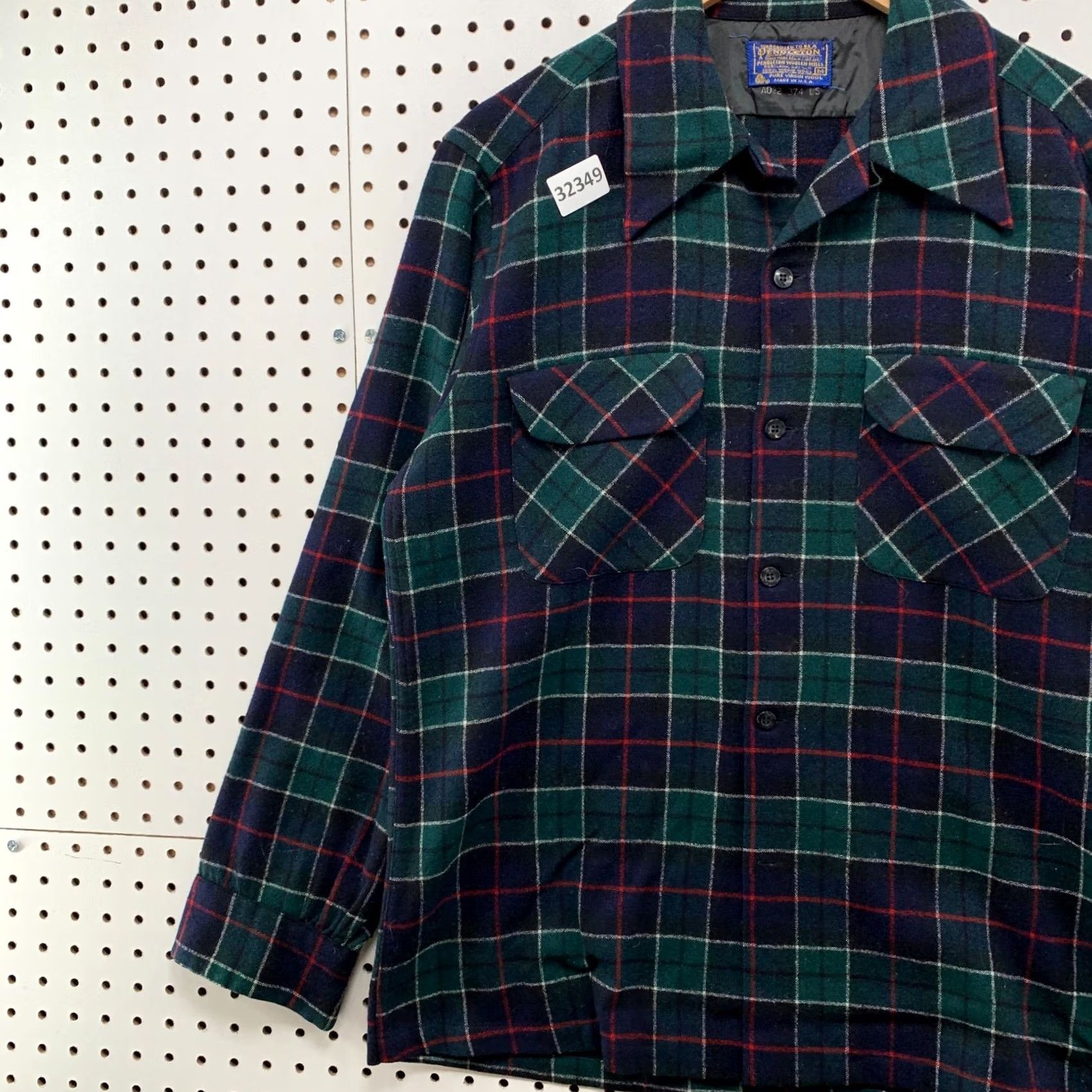 Pendleton VINTAGE 70s Pendleton Wool Board Shirt Green Tartan Plaid Button Loop USA M Mens Size US M / EU 48-50 / 2 - 5 Thumbnail
