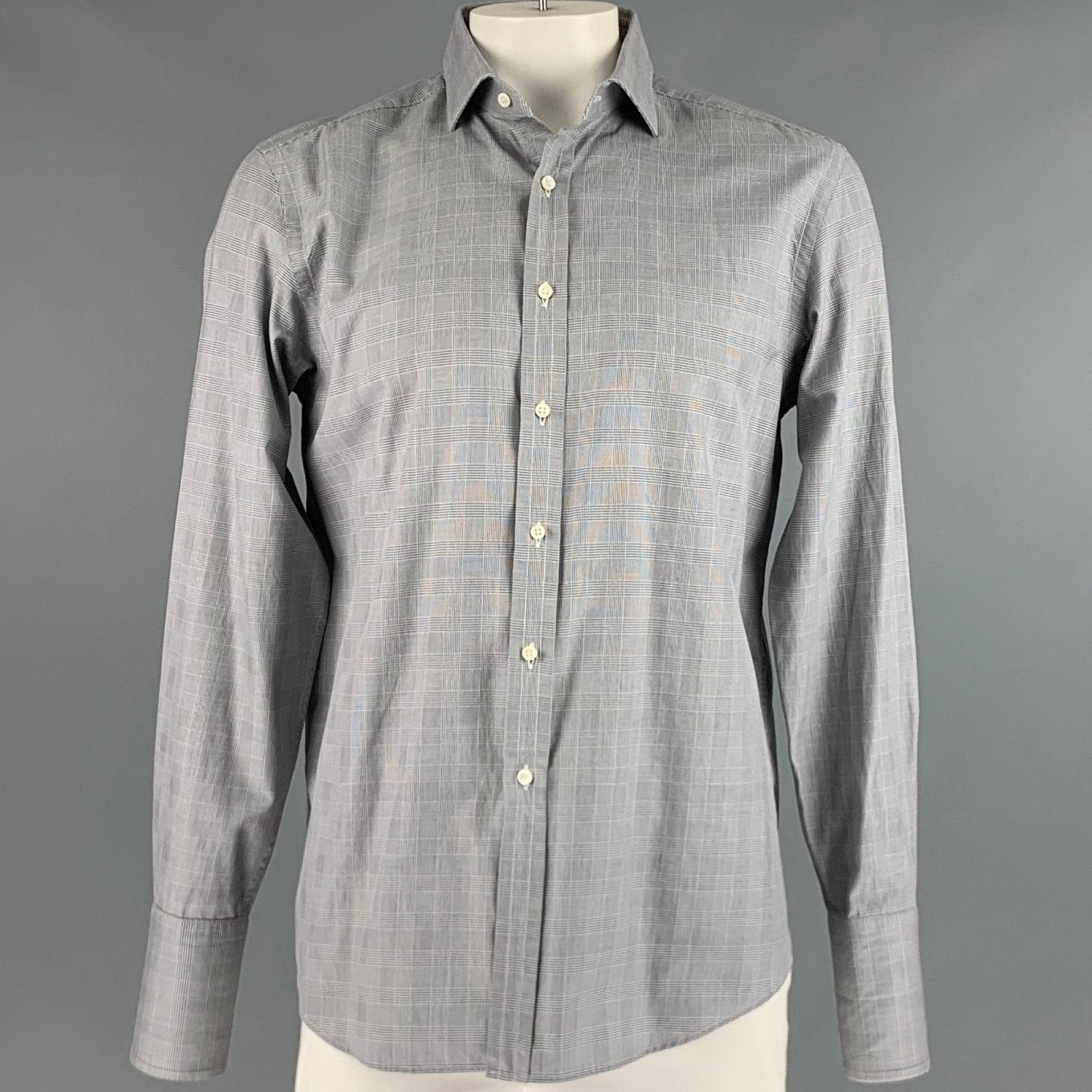 Ralph Lauren Size L Grey Plaid Cotton French Cuff Long Sleeve Shirt Size US L / EU 52-54 / 3 - 1 Thumbnail