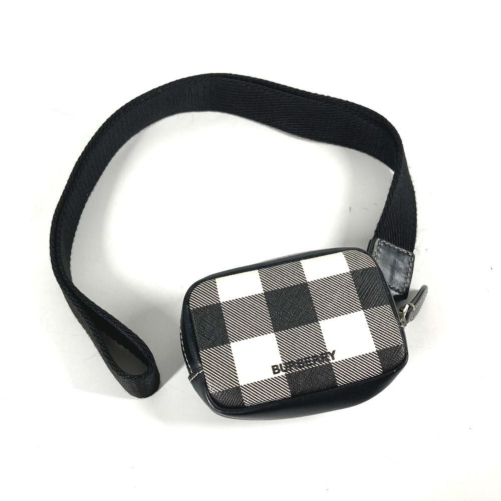 Burberry Change Purse Wallet Check With Straps Pouch Coin Leather/pvc Women Black