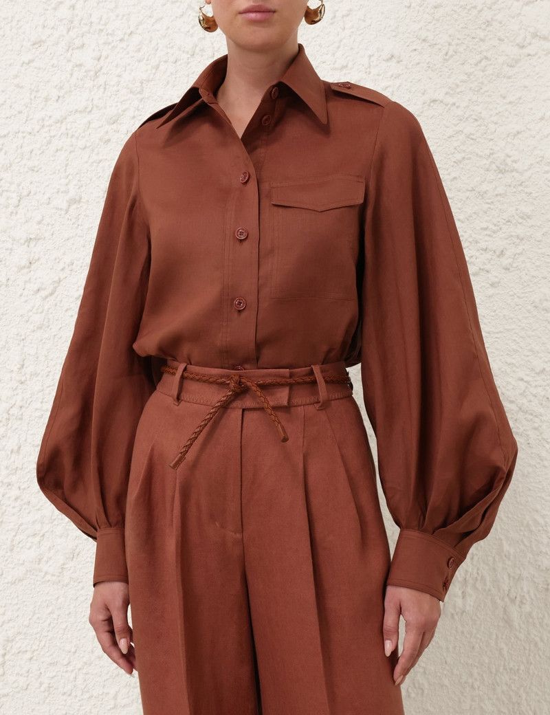 Zimmermann oc11z0226 Illuminate Utility Shirt In Rust Size M / US 6-8 / IT 42-44 - 2 Thumbnail