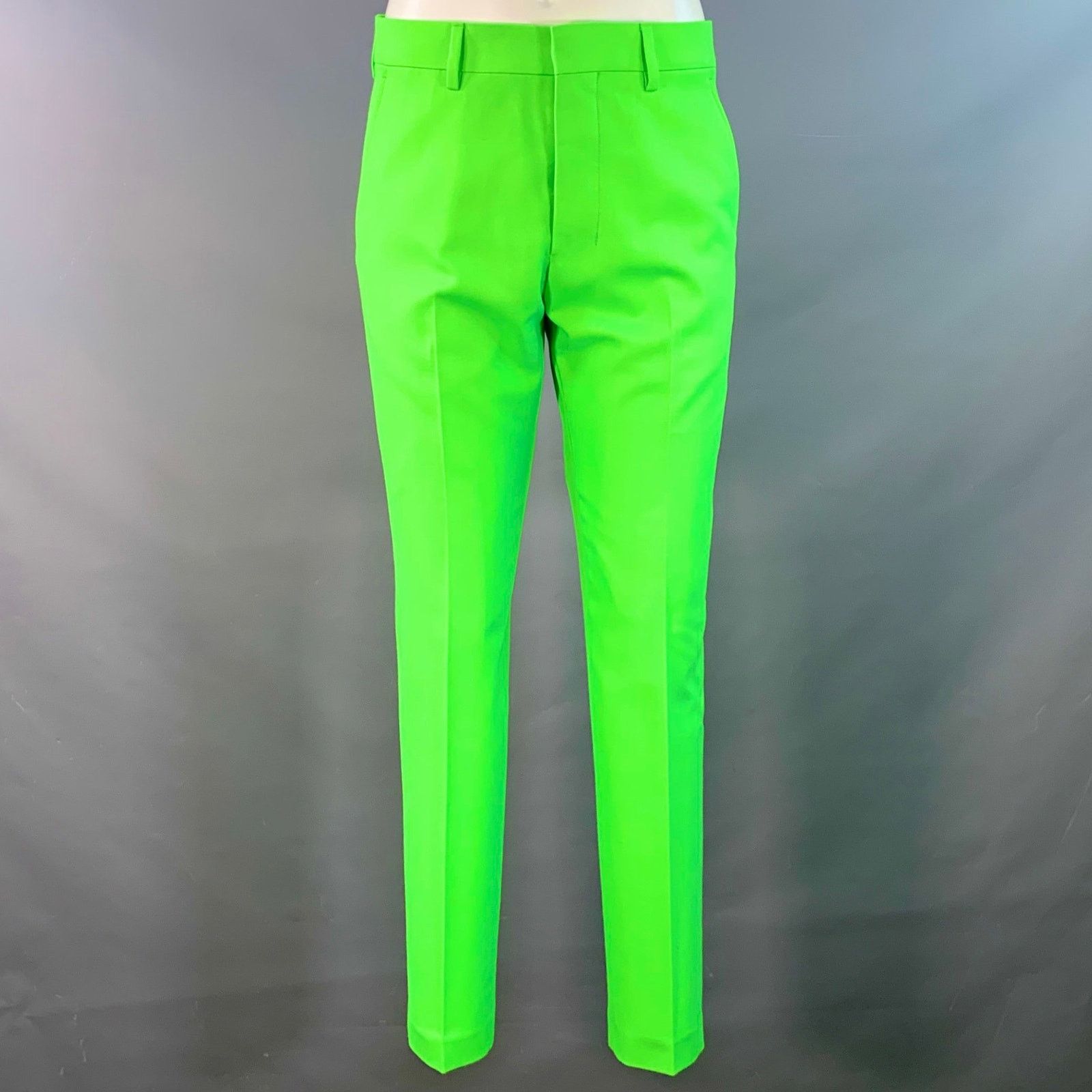 AMI Size 36 Neon Green Wool Blend Twill Notch Lapel Suit Size 36R - 4 Thumbnail